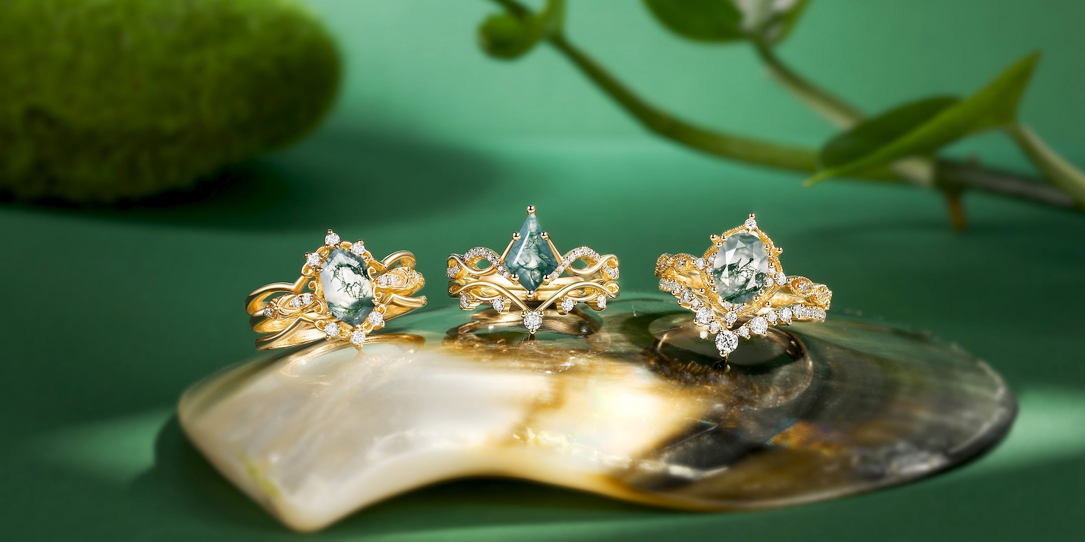 Vintage Inspired Moss Agate Rings