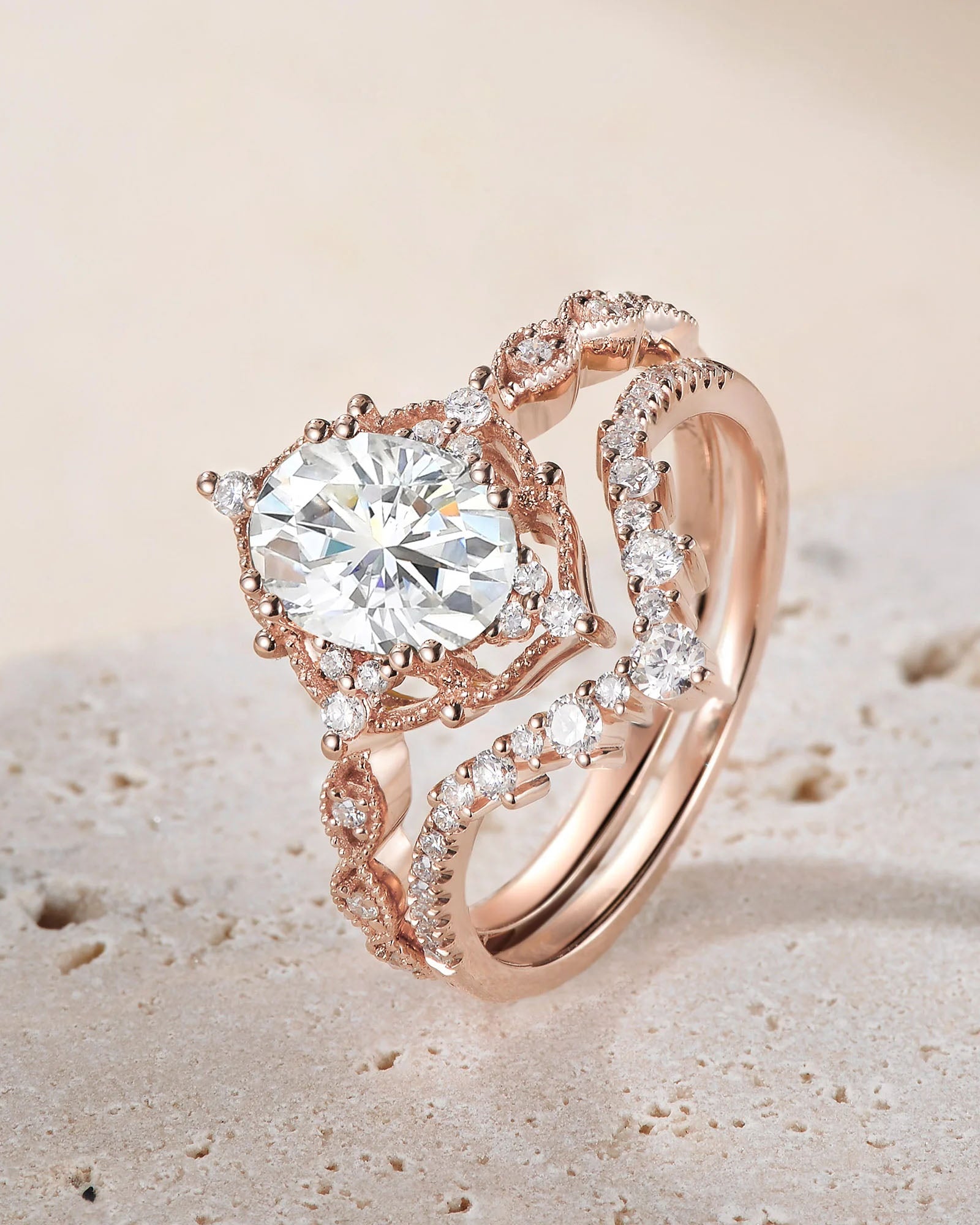 1.5ct Signature Vintage Moissanite Engagement Ring Set 2pcs - Charlotte