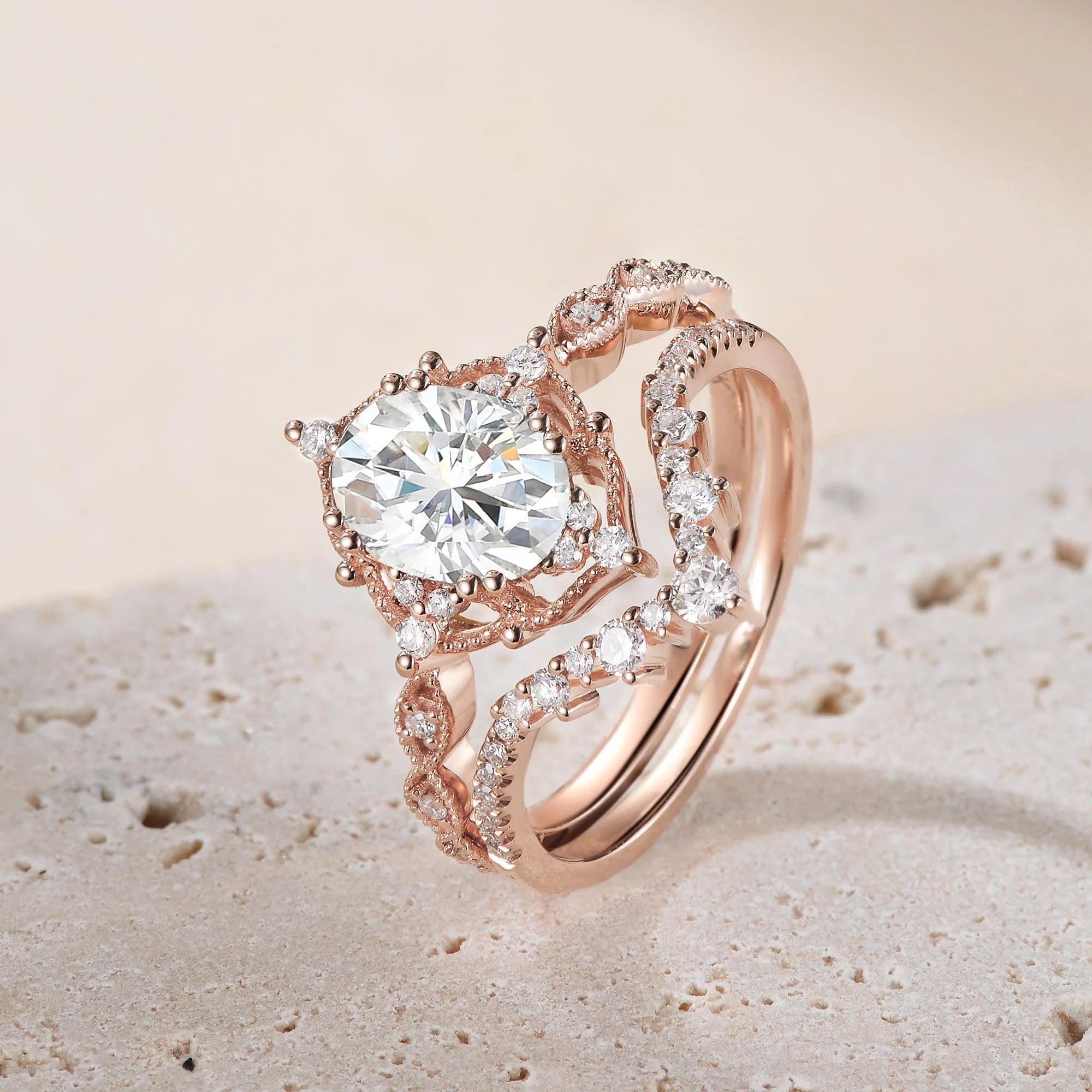 1.5ct Signature Vintage Moissanite Engagement Ring Set 2pcs - Charlotte