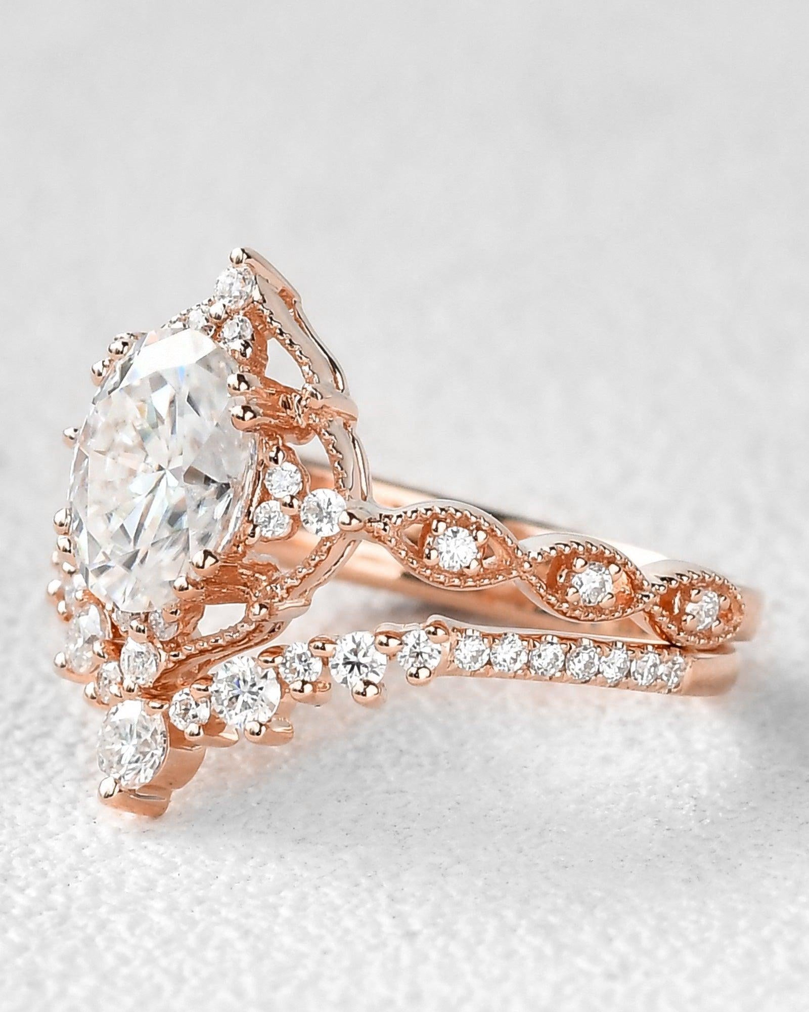 1.5ct Signature Vintage Ring Set 2pcs - Felicegals 丨Wedding ring 丨Fashion ring 丨Diamond ring 丨Gemstone ring