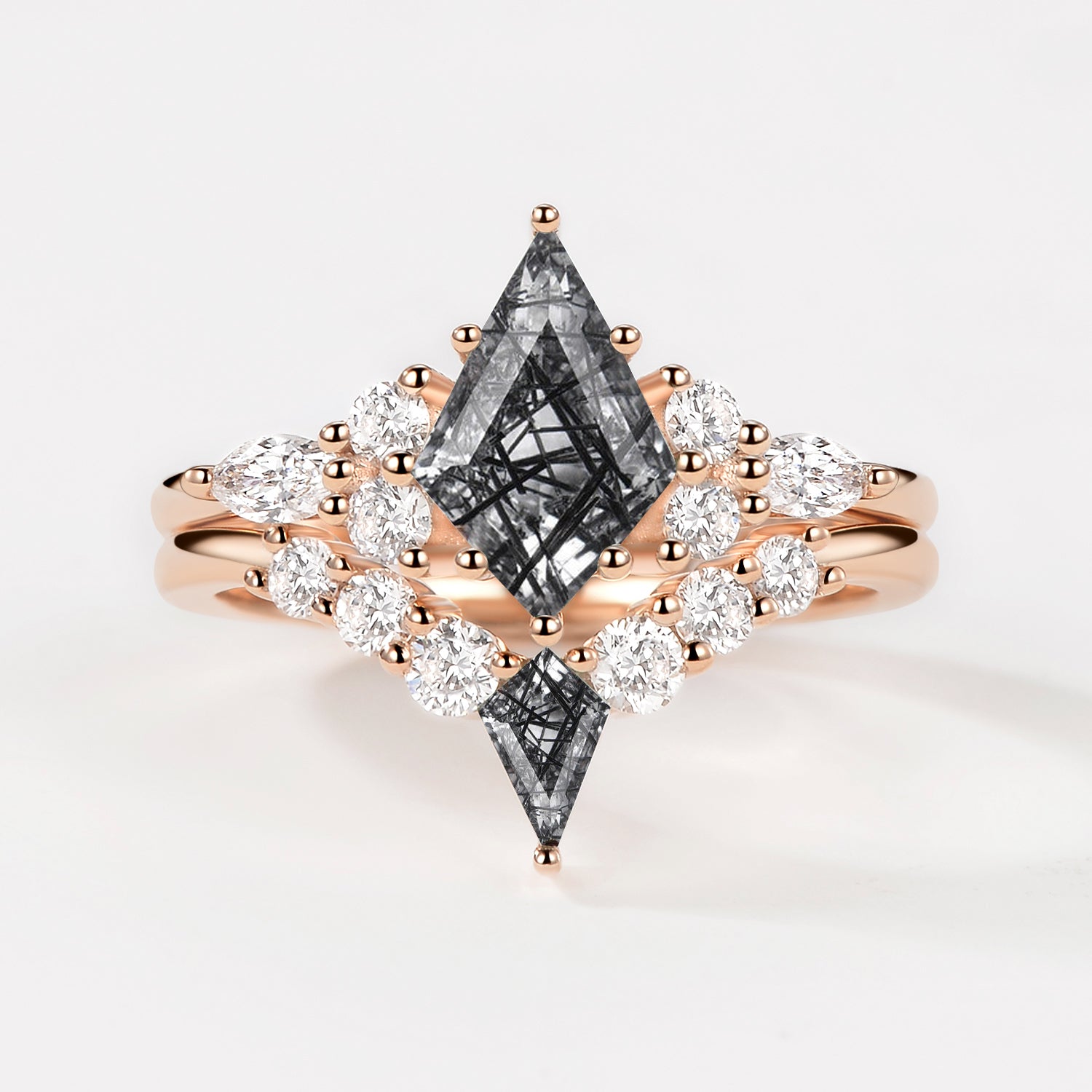 Kite Cut Unique Twinning Kites Engagement Ring Sets 2pcs