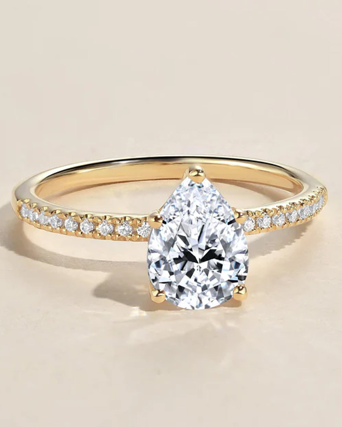 1.5ct Pear Shaped Moissanite Pave Classic Solitaire Ring