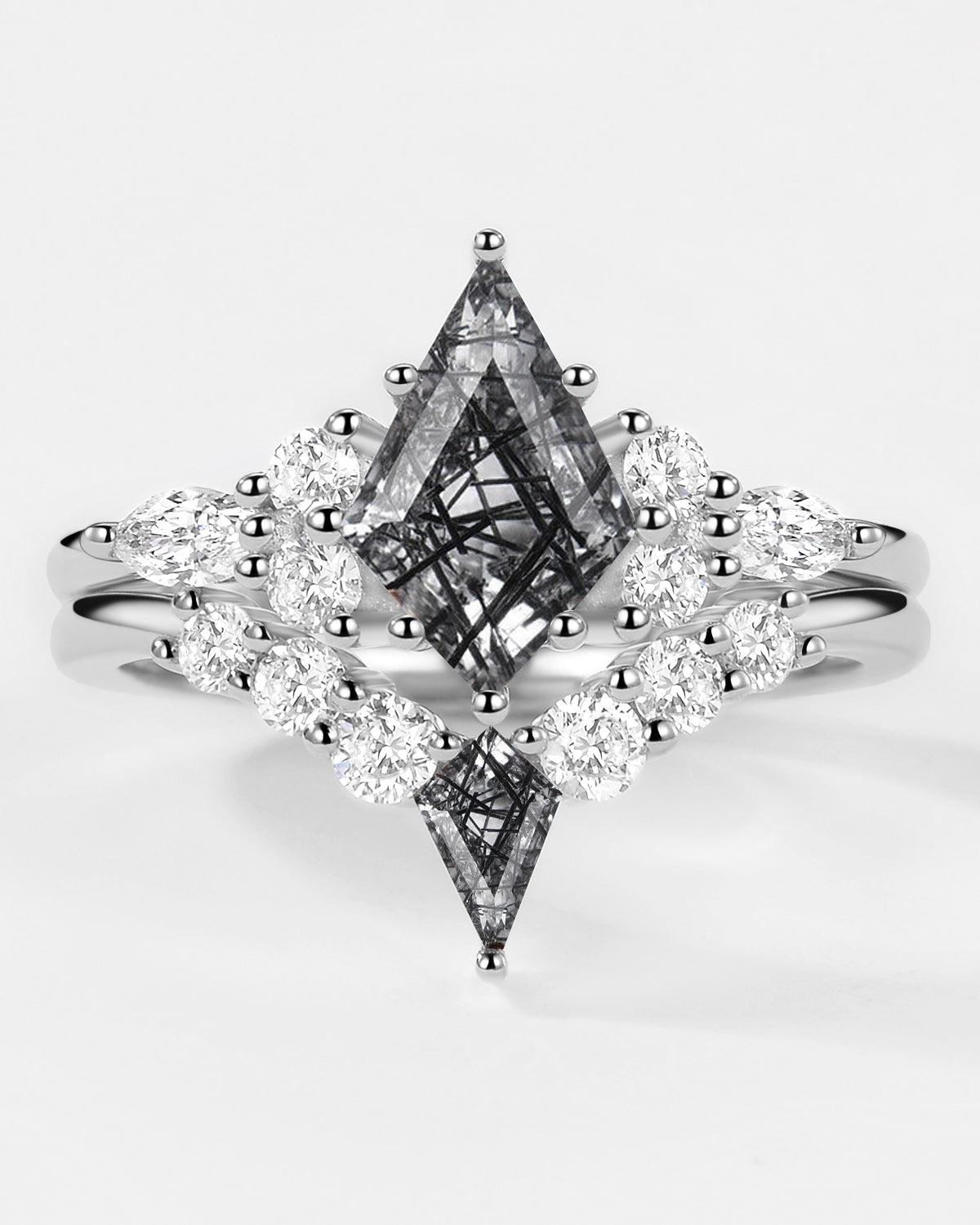 Kite Cut Unique Twinning Kites Engagement Ring Sets 2pcs