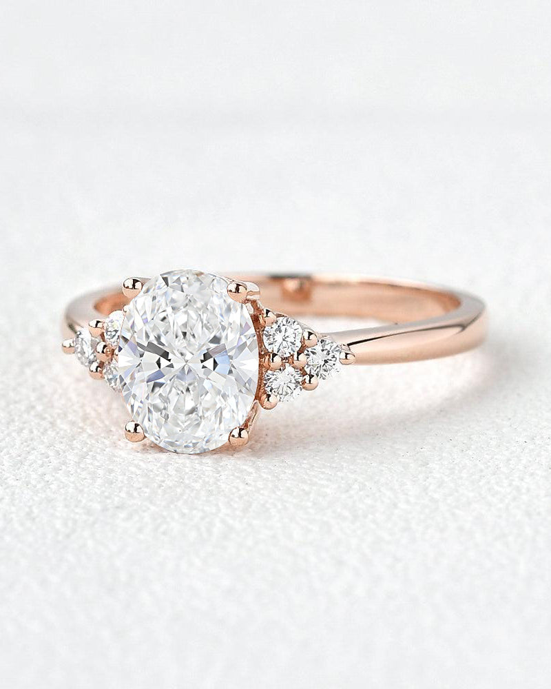 1.0-2.0ct Oval Cut Lab Grown Diamond Classic Three Round Stone Gold Ring