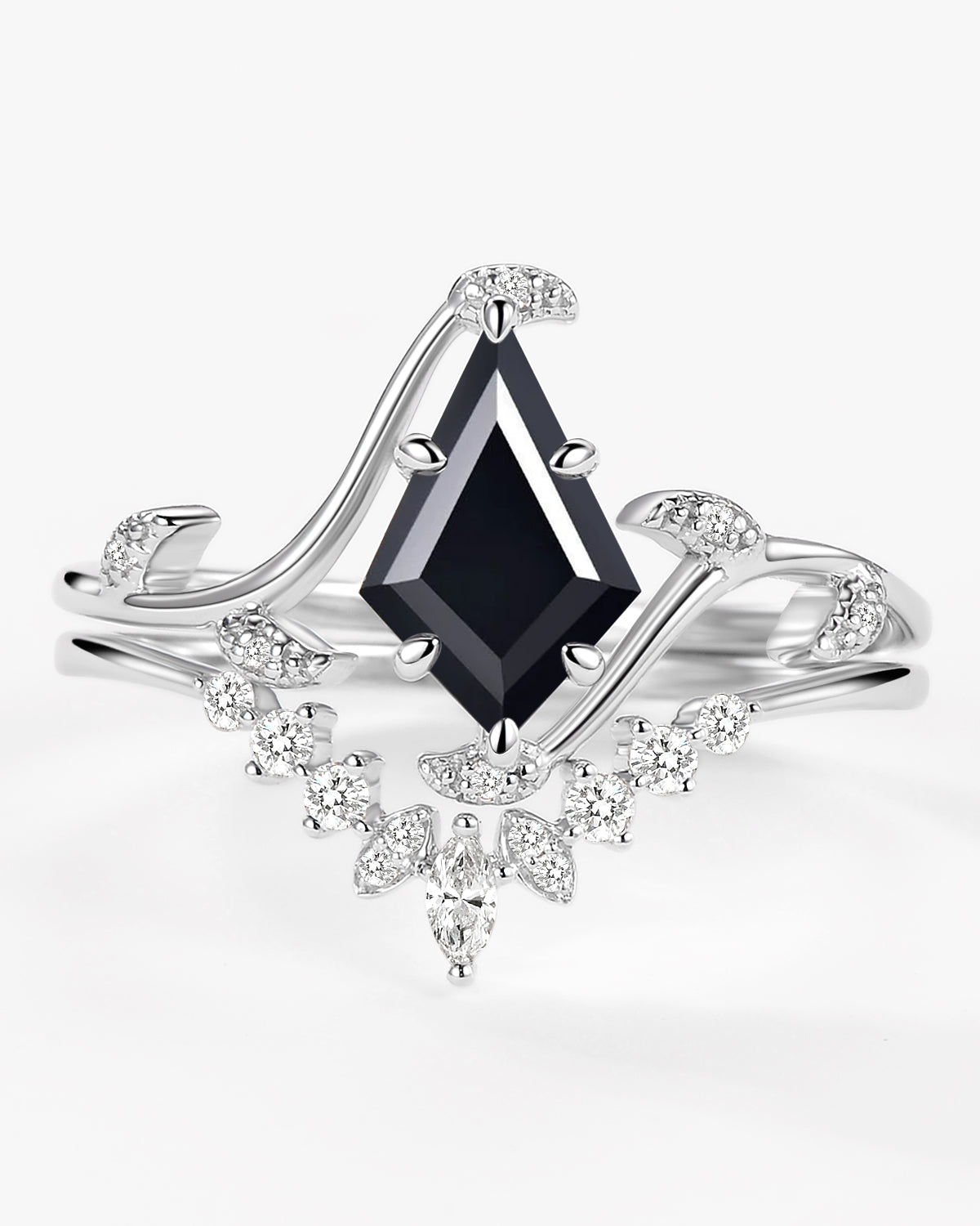 Unique Kite Cut Leafy Engagement Ring Sets 2pcs - Ivy