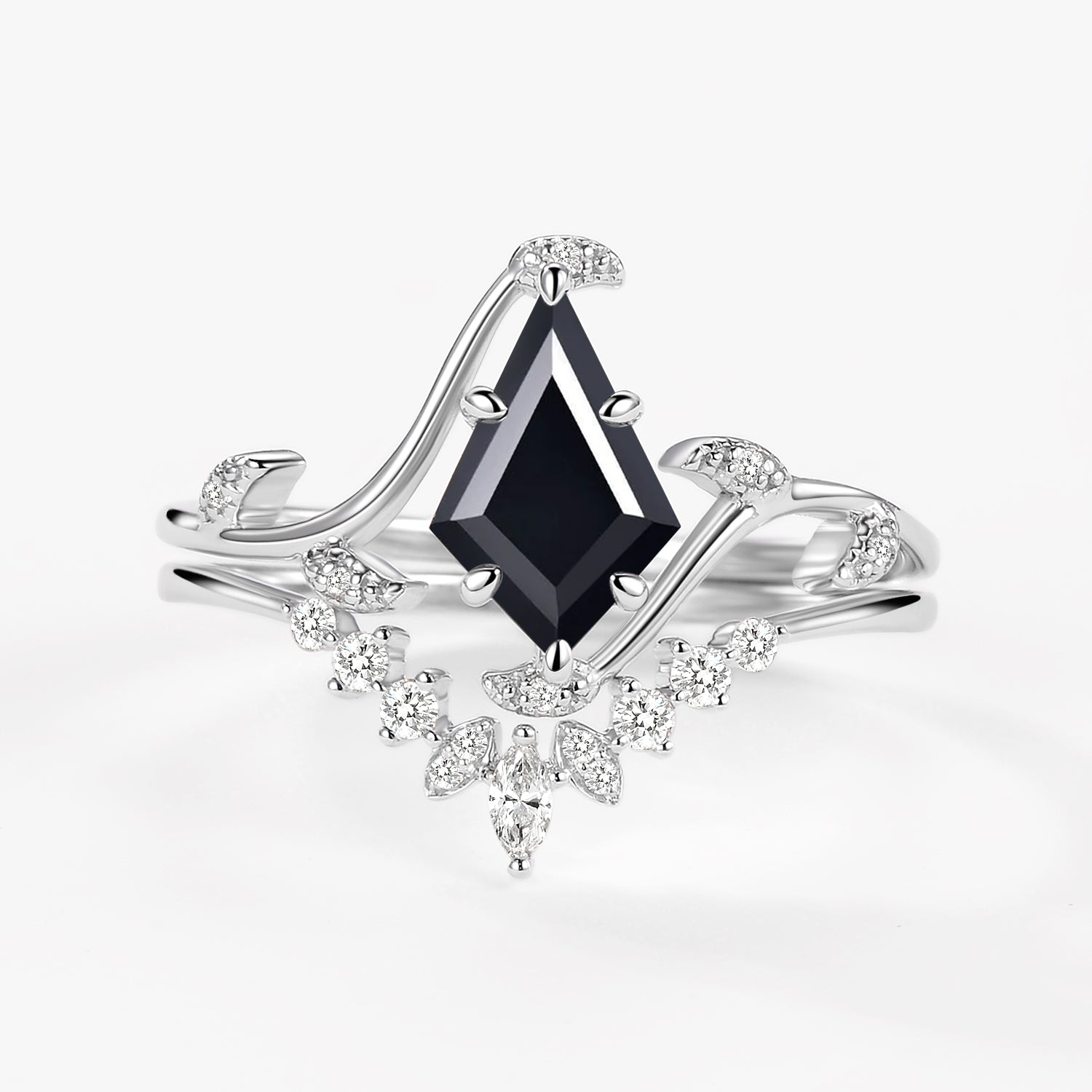Unique Kite Cut Leafy Engagement Ring Sets 2pcs - Ivy