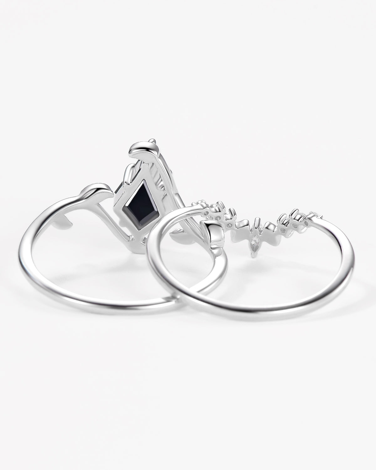 Unique Kite Cut Leafy Engagement Ring Sets 2pcs - Ivy