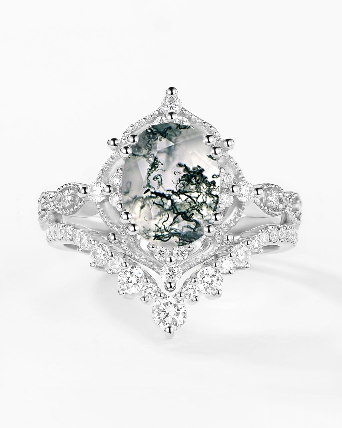 2.0ct Signature Vintage Moss Agate Big Ring Set 2pcs - Charlotte