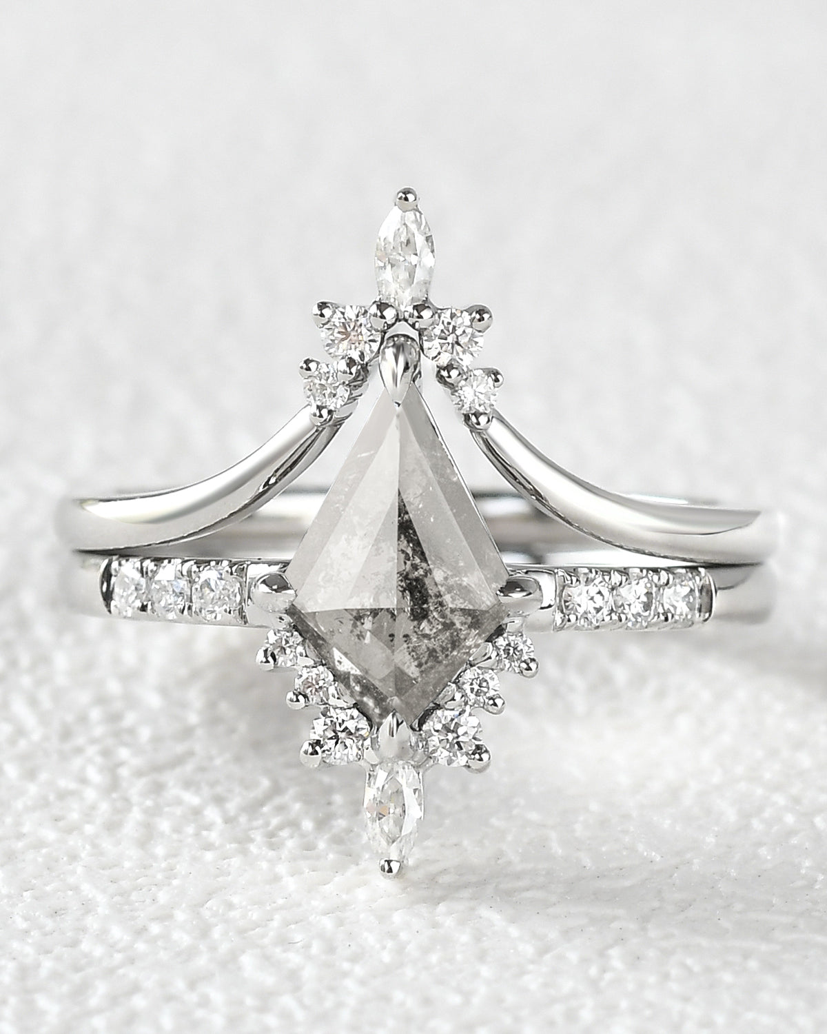 Salt and Pepper Diamonds Kite Cut Engagement Ring Set 2pcs