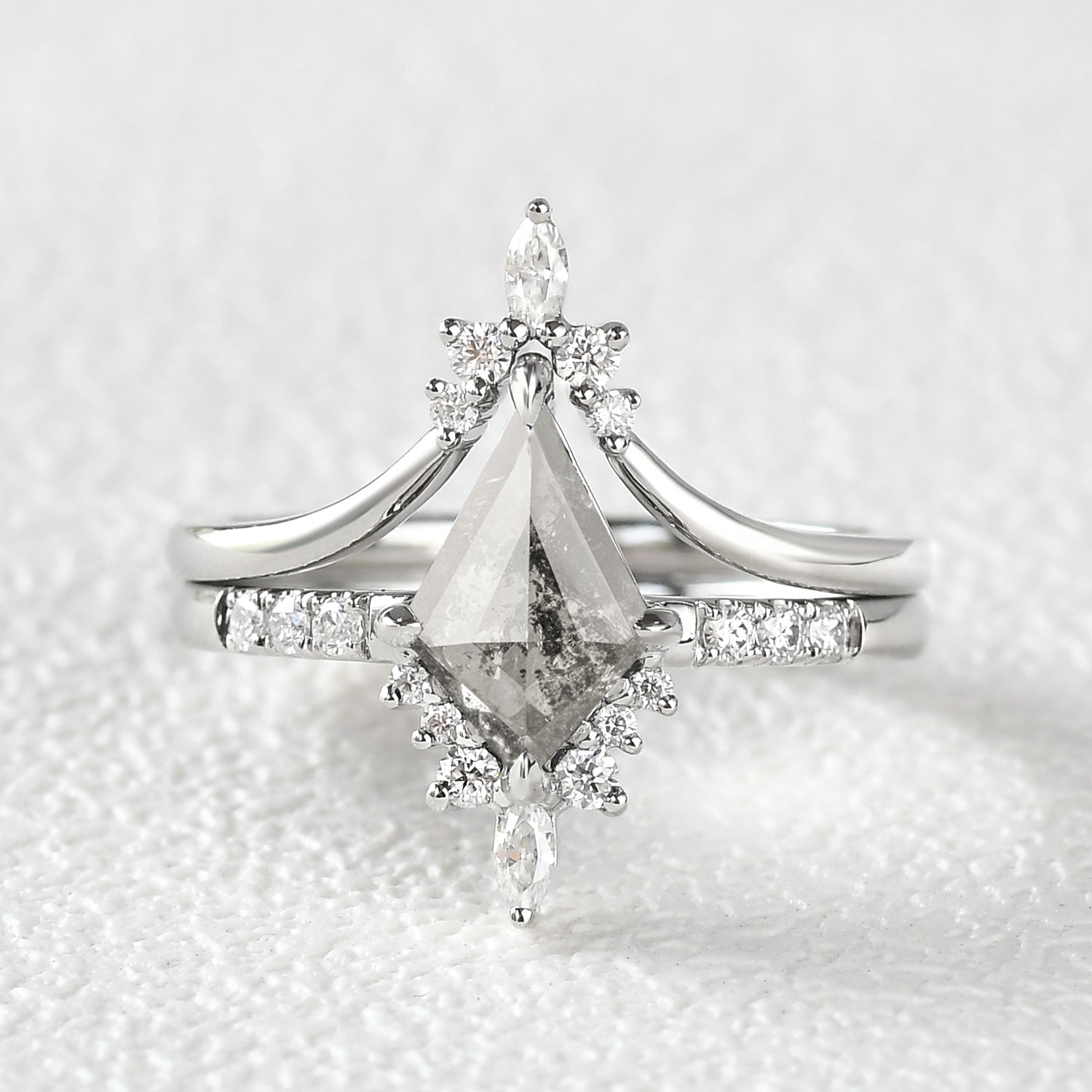 Salt and Pepper Diamonds Kite Cut Engagement Ring Set 2pcs