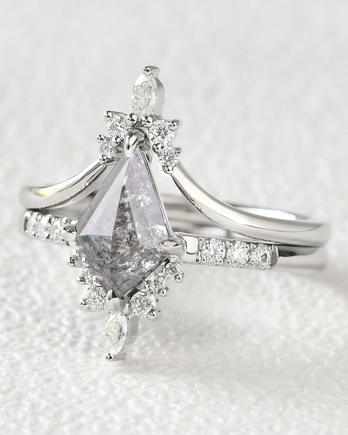 Salt and Pepper Diamonds Kite Cut Engagement Ring Set 2pcs