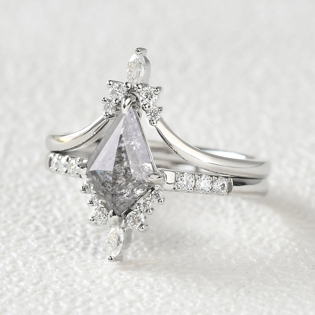 Salt and Pepper Diamonds Kite Cut Engagement Ring Set 2pcs