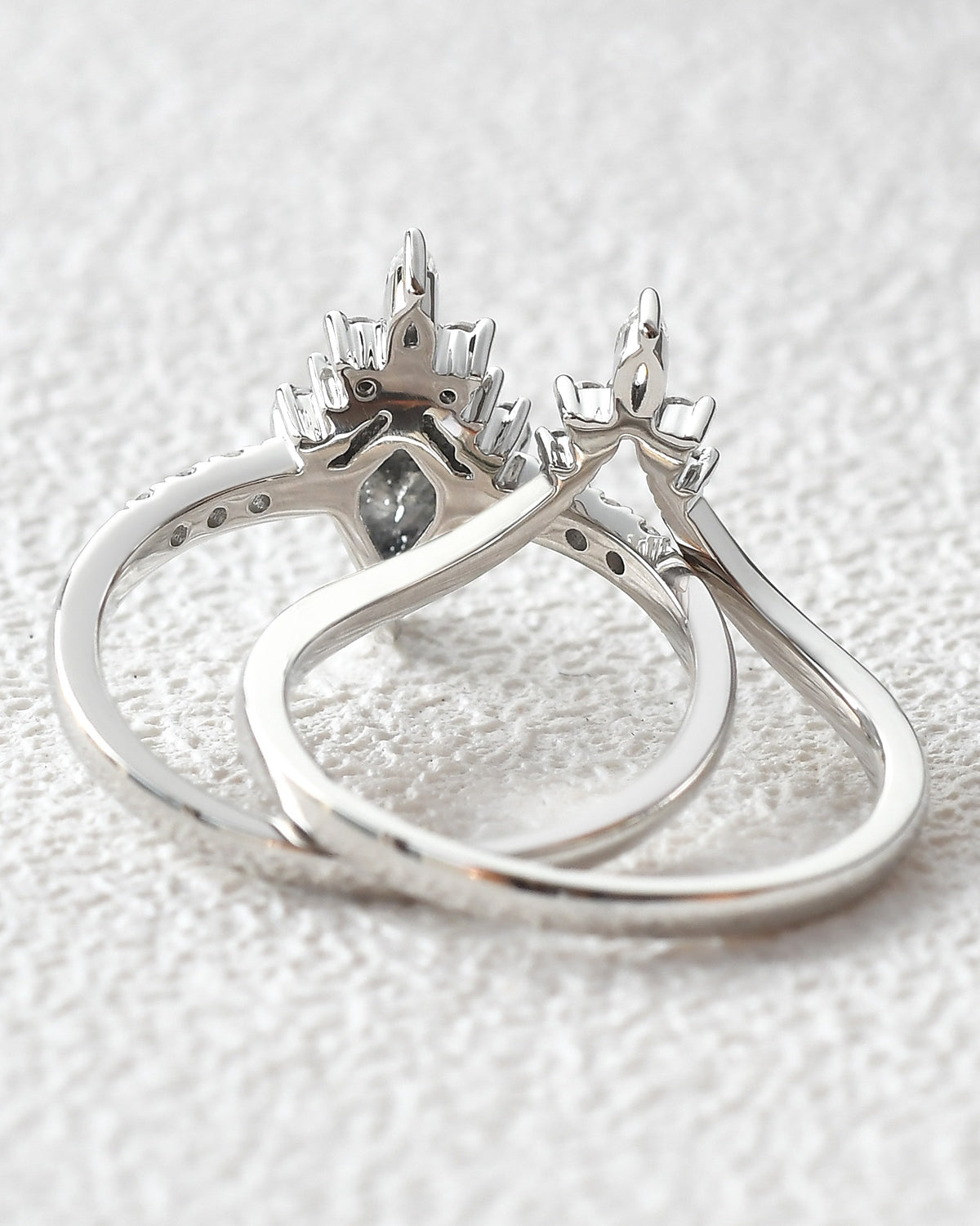 Salt and Pepper Diamonds Kite Cut Engagement Ring Set 2pcs