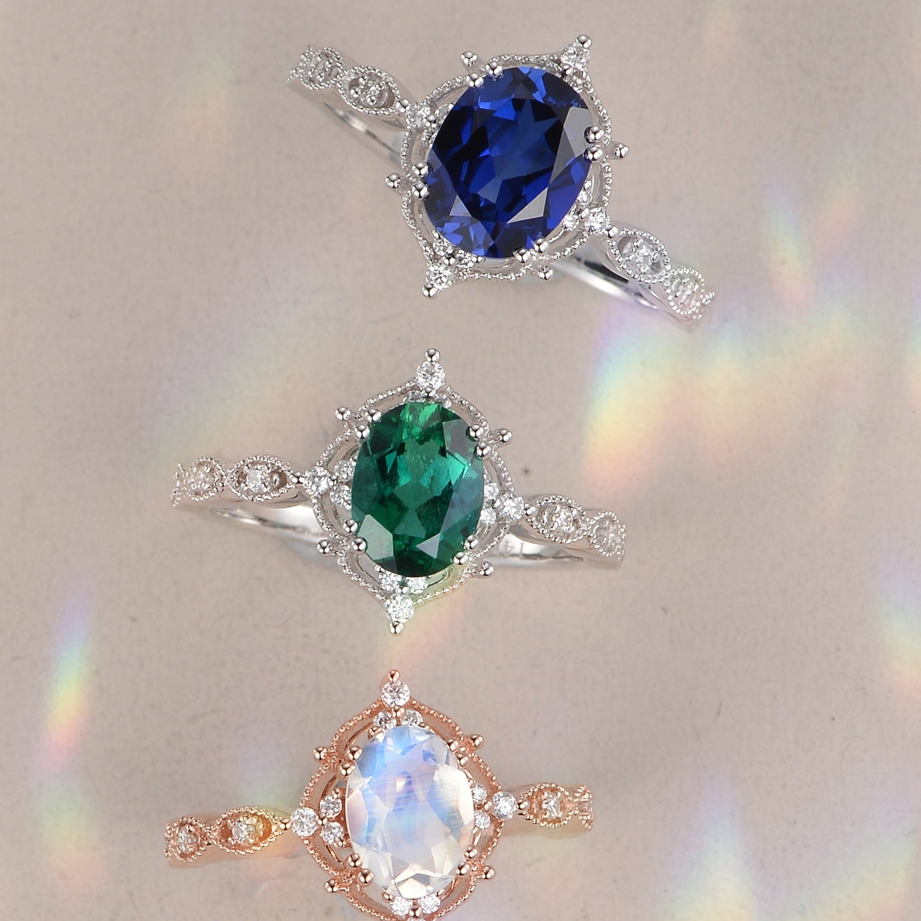 unique engagement rings, moissanite bridal sets