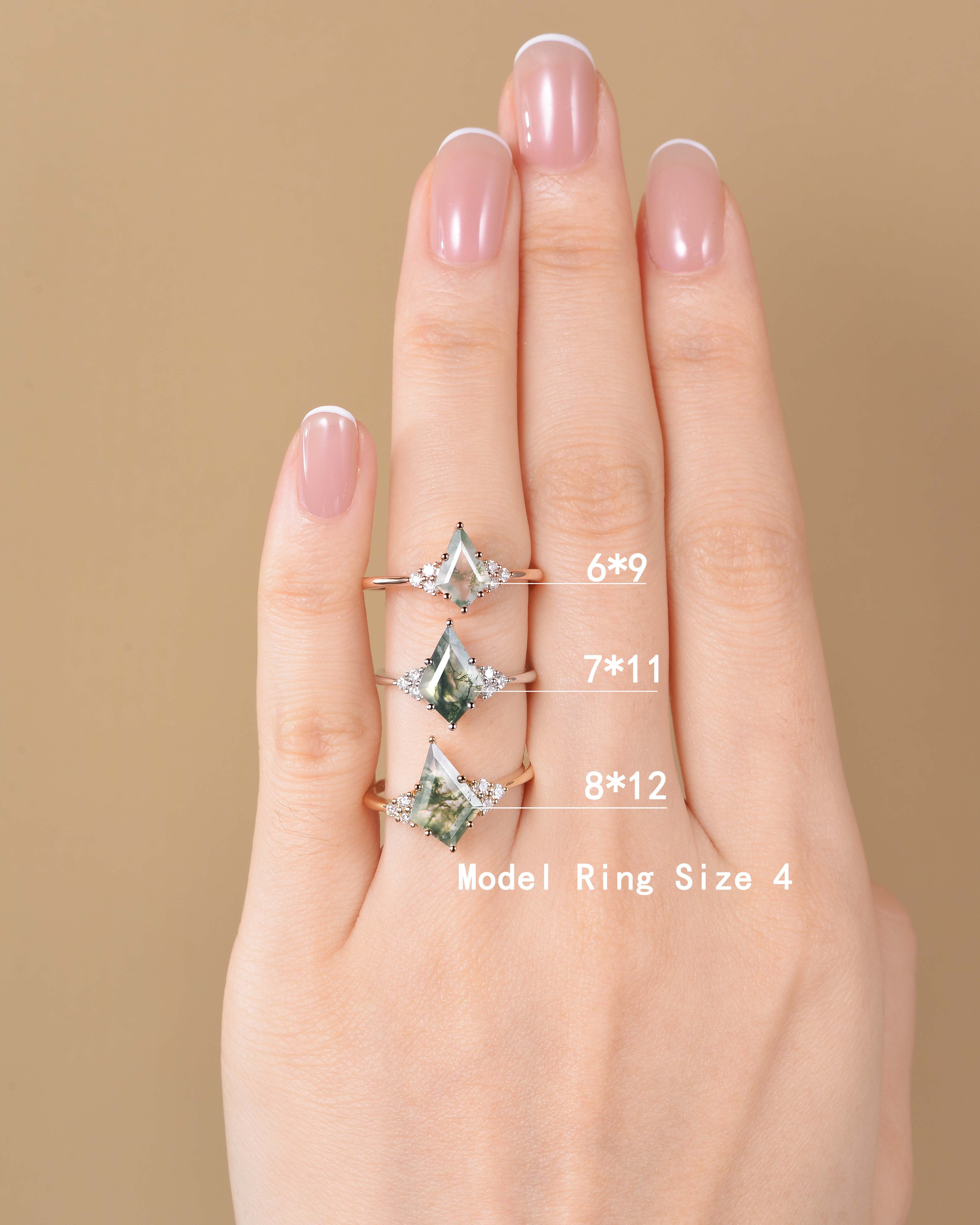 Kite ccut moss agate stone size chart