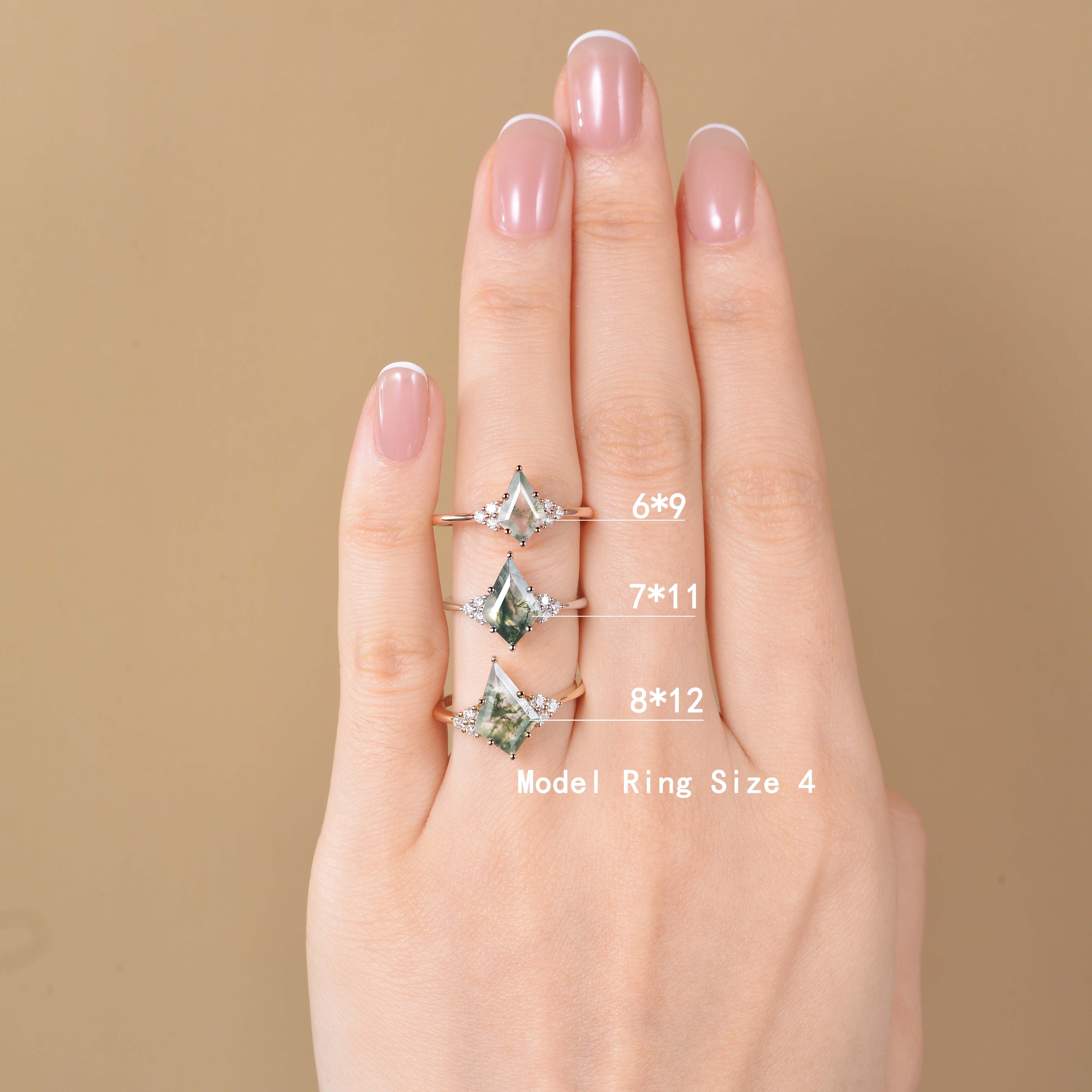 Kite ccut moss agate stone size chart