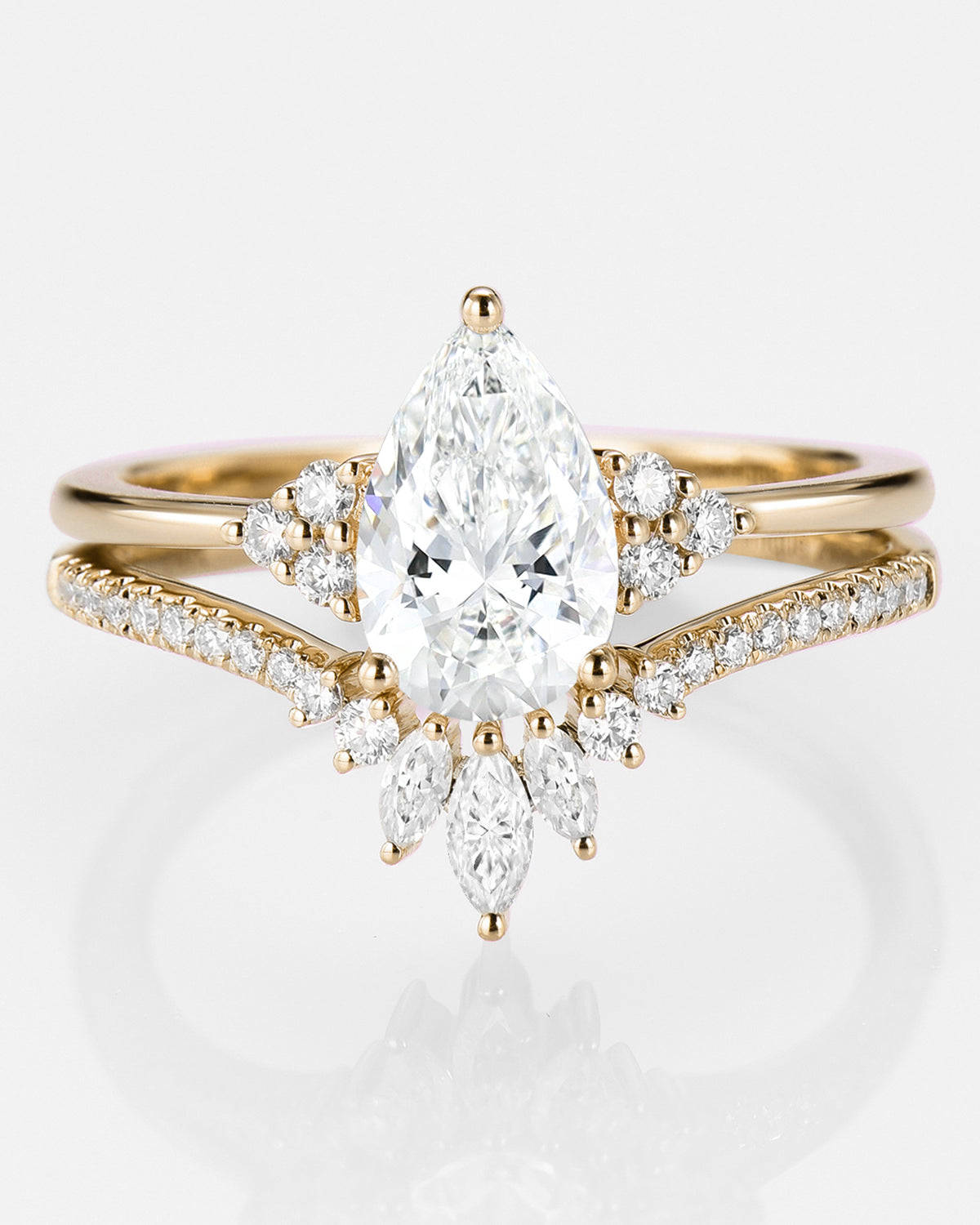 1.5ct Lab Grown Diamond Signature Pear Vintage Moissanite Engagement Ring Set 2pcs - Celestia