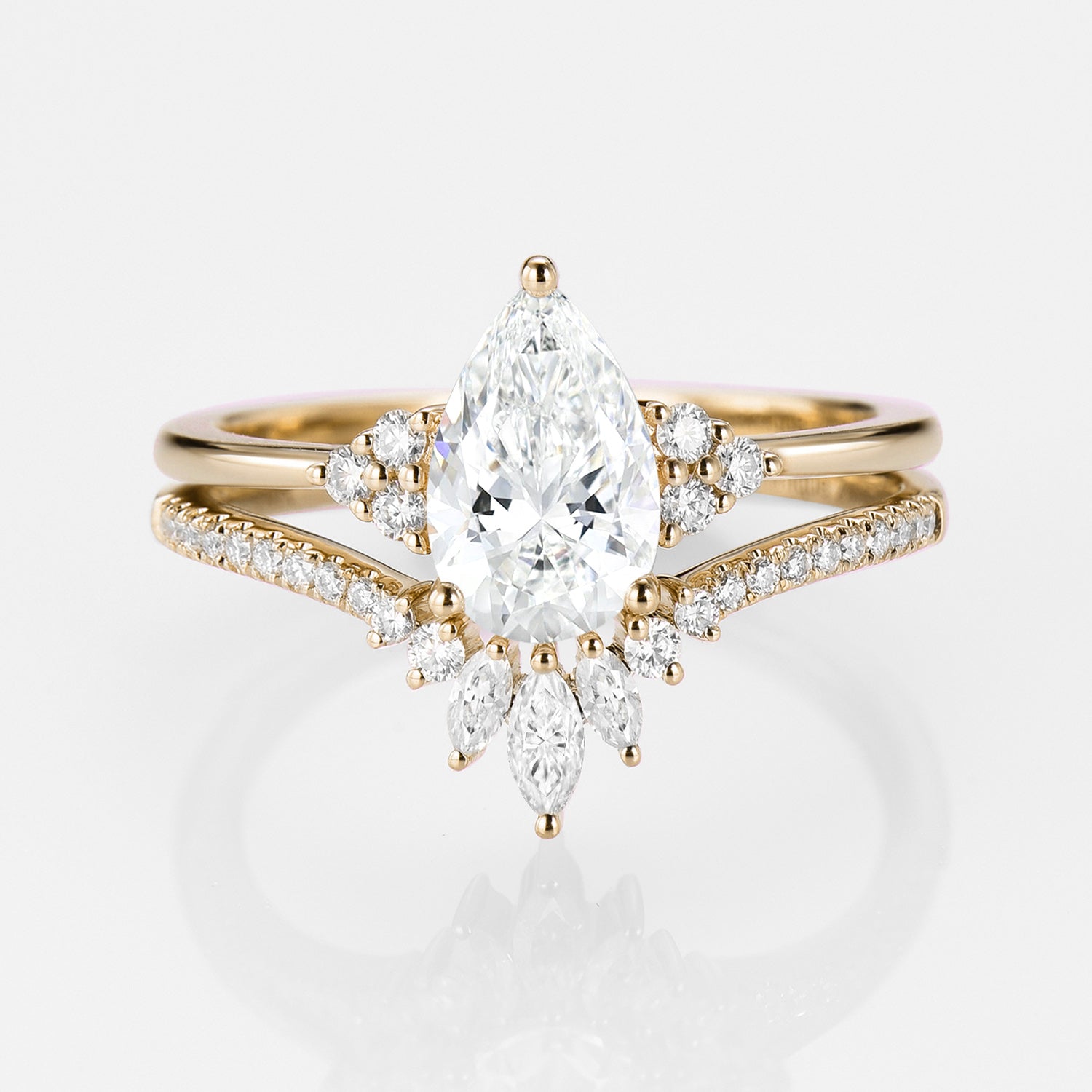 1.5ct Lab Grown Diamond Signature Pear Vintage Moissanite Engagement Ring Set 2pcs - Celestia