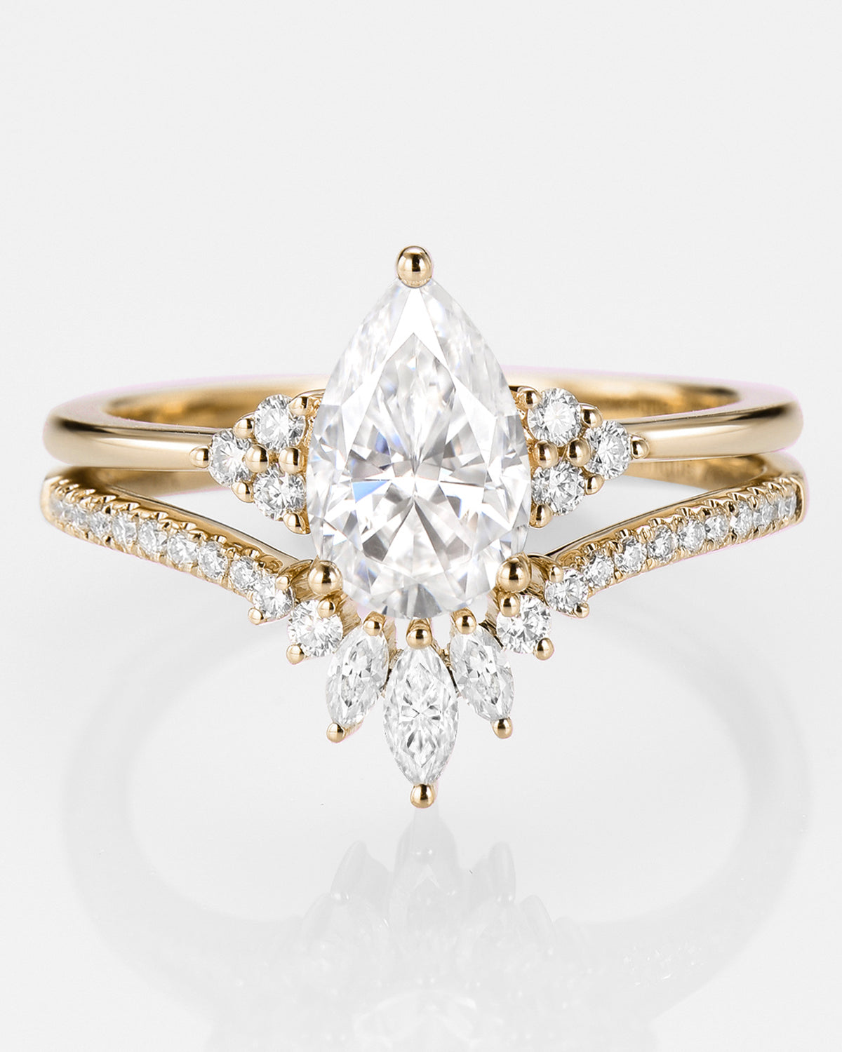 1.5ct Moissanite Signature Pear Vintage Moissanite Engagement Ring Set 2pcs - Celestia