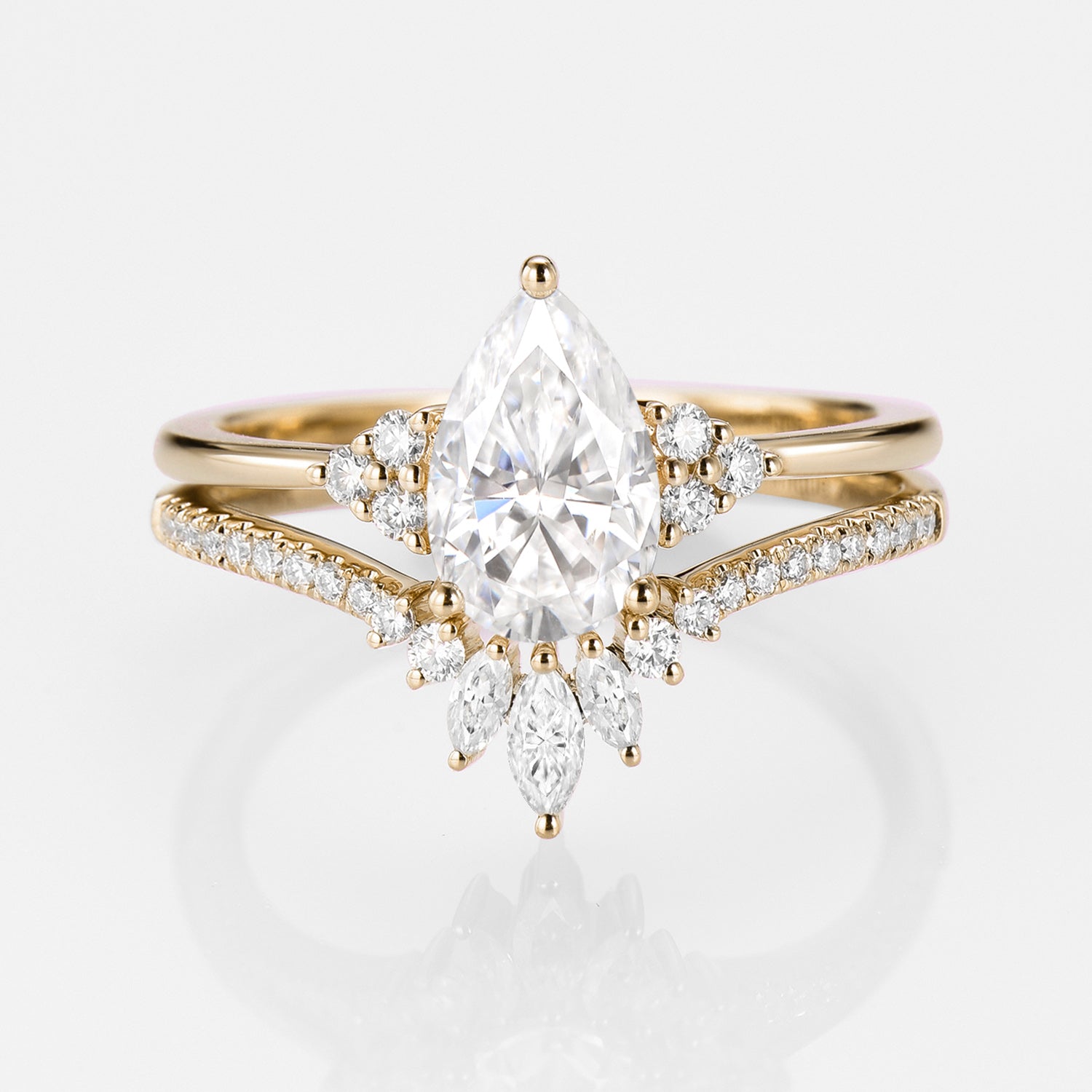 1.5ct Moissanite Signature Pear Vintage Moissanite Engagement Ring Set 2pcs - Celestia