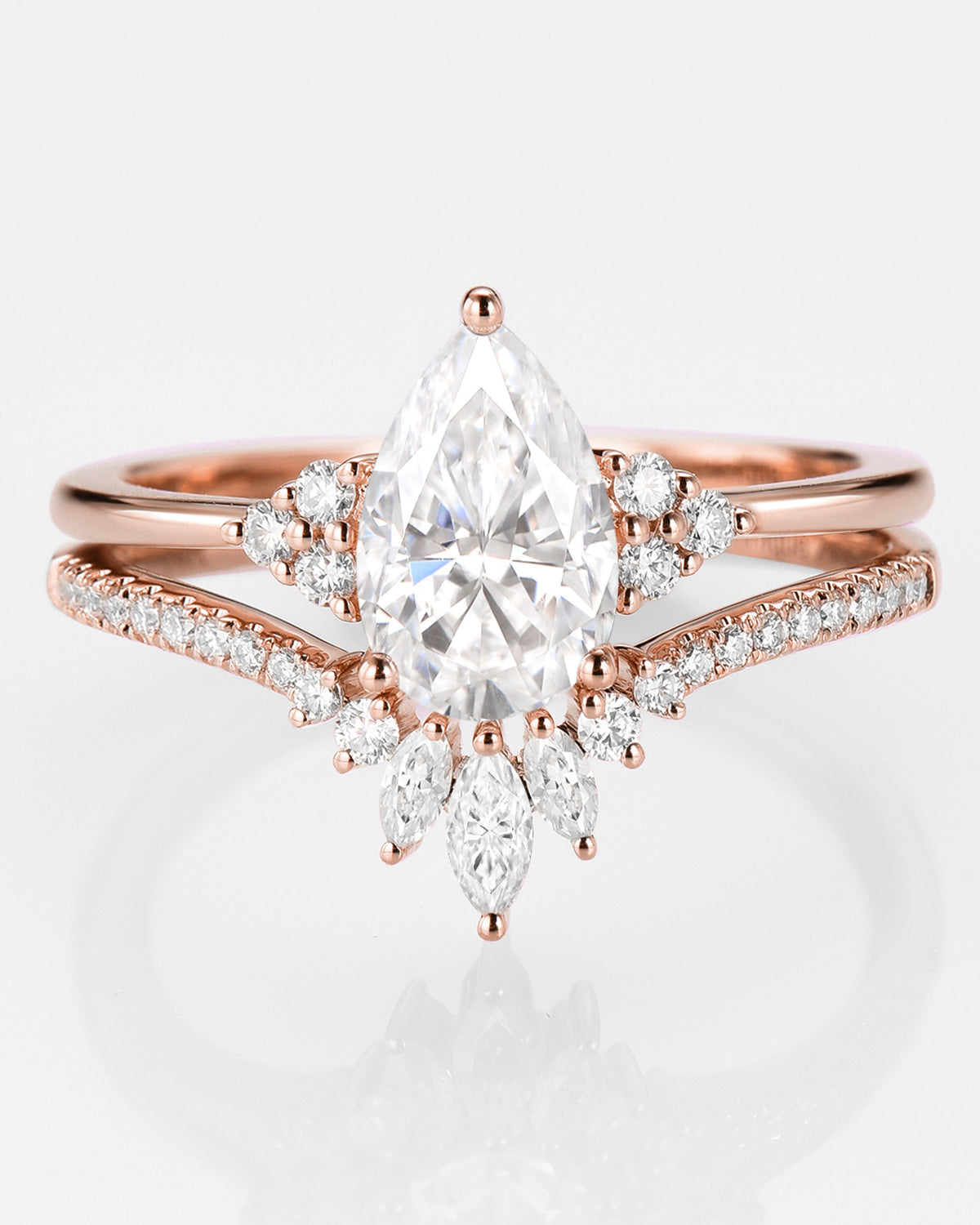 1.5ct Moissanite Signature Pear Vintage Moissanite Engagement Ring Set 2pcs - Celestia