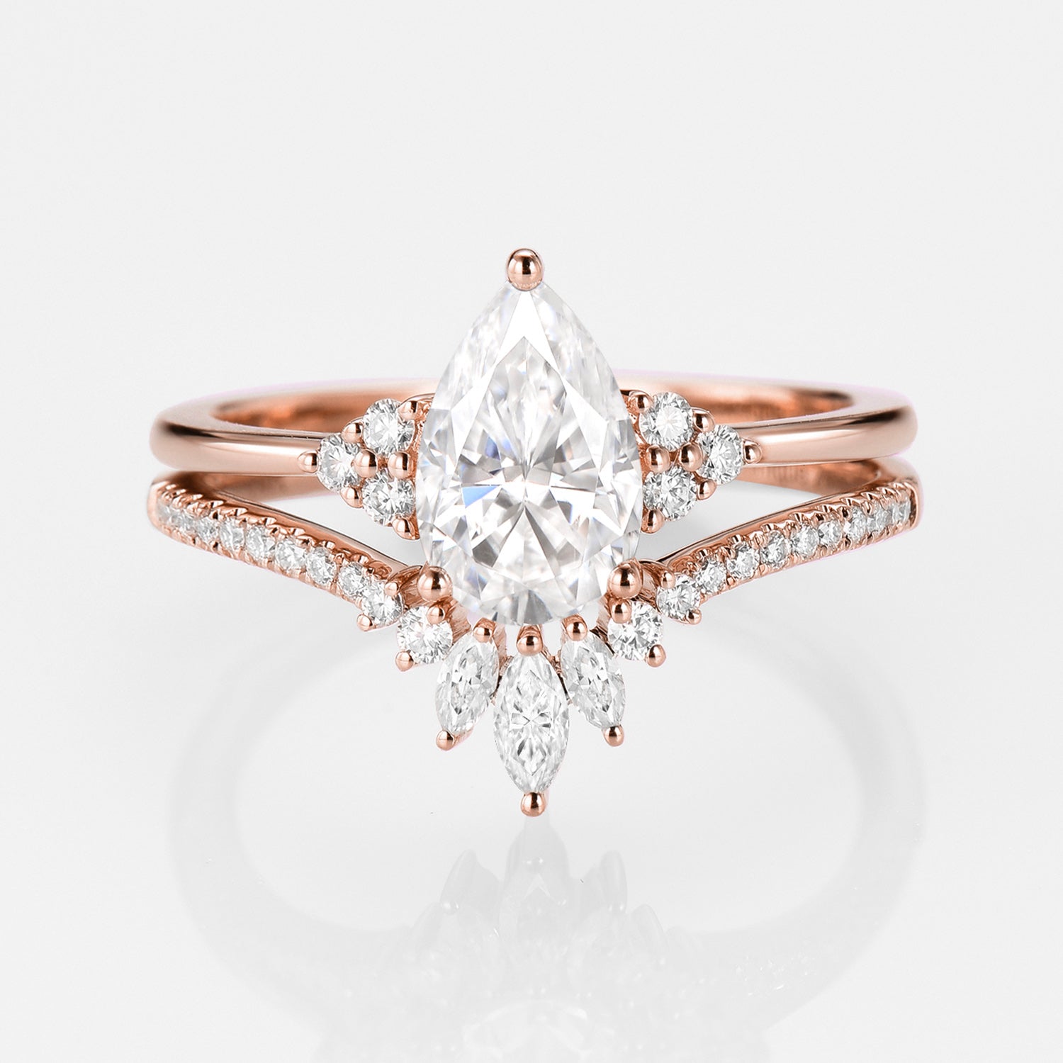 1.5ct Moissanite Signature Pear Vintage Moissanite Engagement Ring Set 2pcs - Celestia