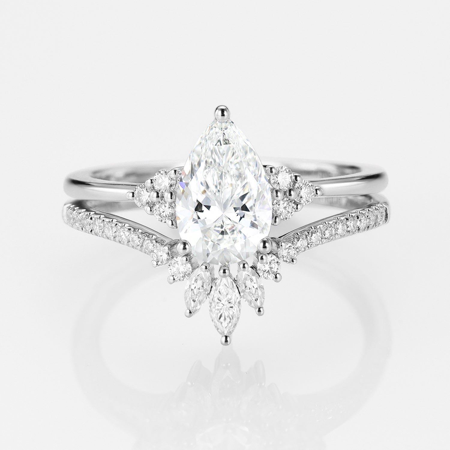 1.5ct Lab Grown Diamond Signature Pear Vintage Moissanite Engagement Ring Set 2pcs - Celestia