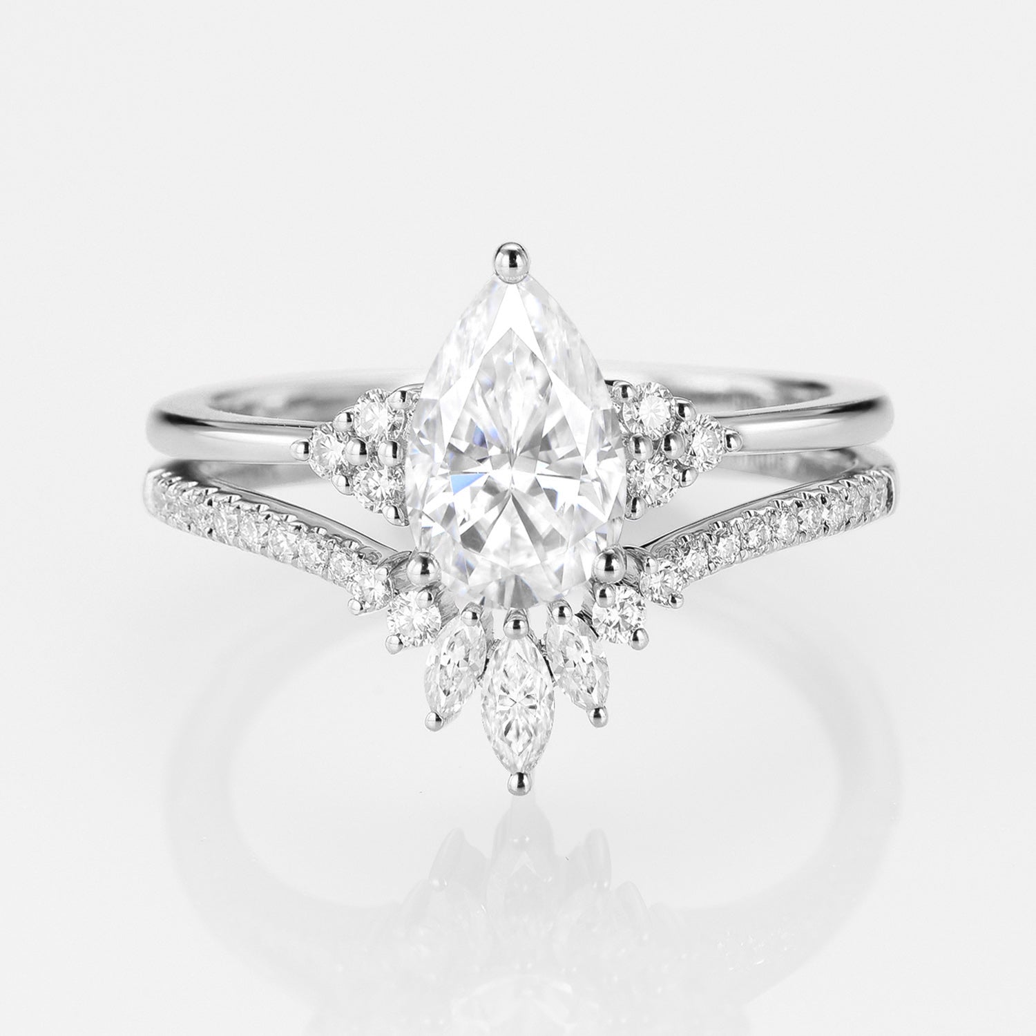 1.5ct Moissanite Signature Pear Vintage Moissanite Engagement Ring Set 2pcs - Celestia