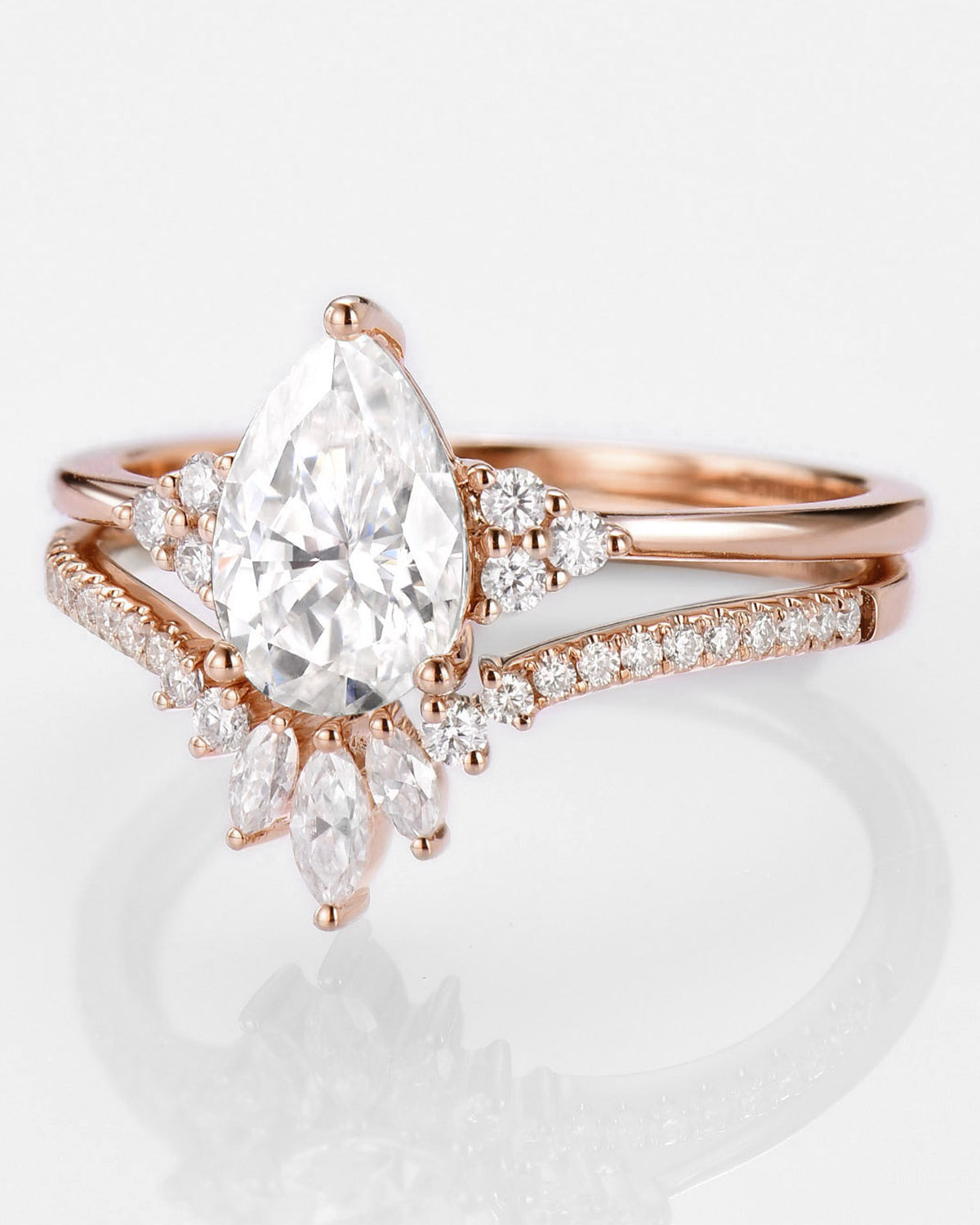 1.5ct Moissanite Signature Pear Vintage Moissanite Engagement Ring Set 2pcs - Celestia