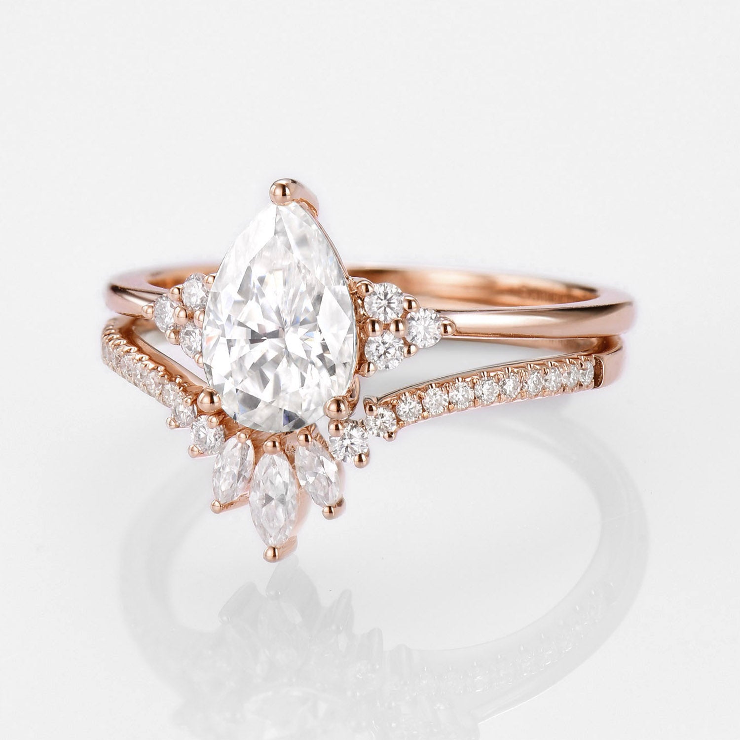 1.5ct Moissanite Signature Pear Vintage Moissanite Engagement Ring Set 2pcs - Celestia