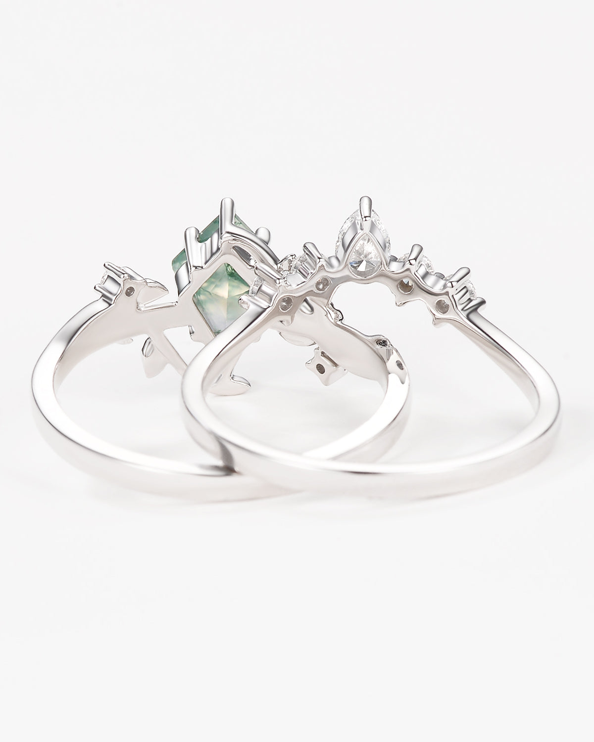 Unique Kite Cut Moss Agate Leafy Engagement Ring