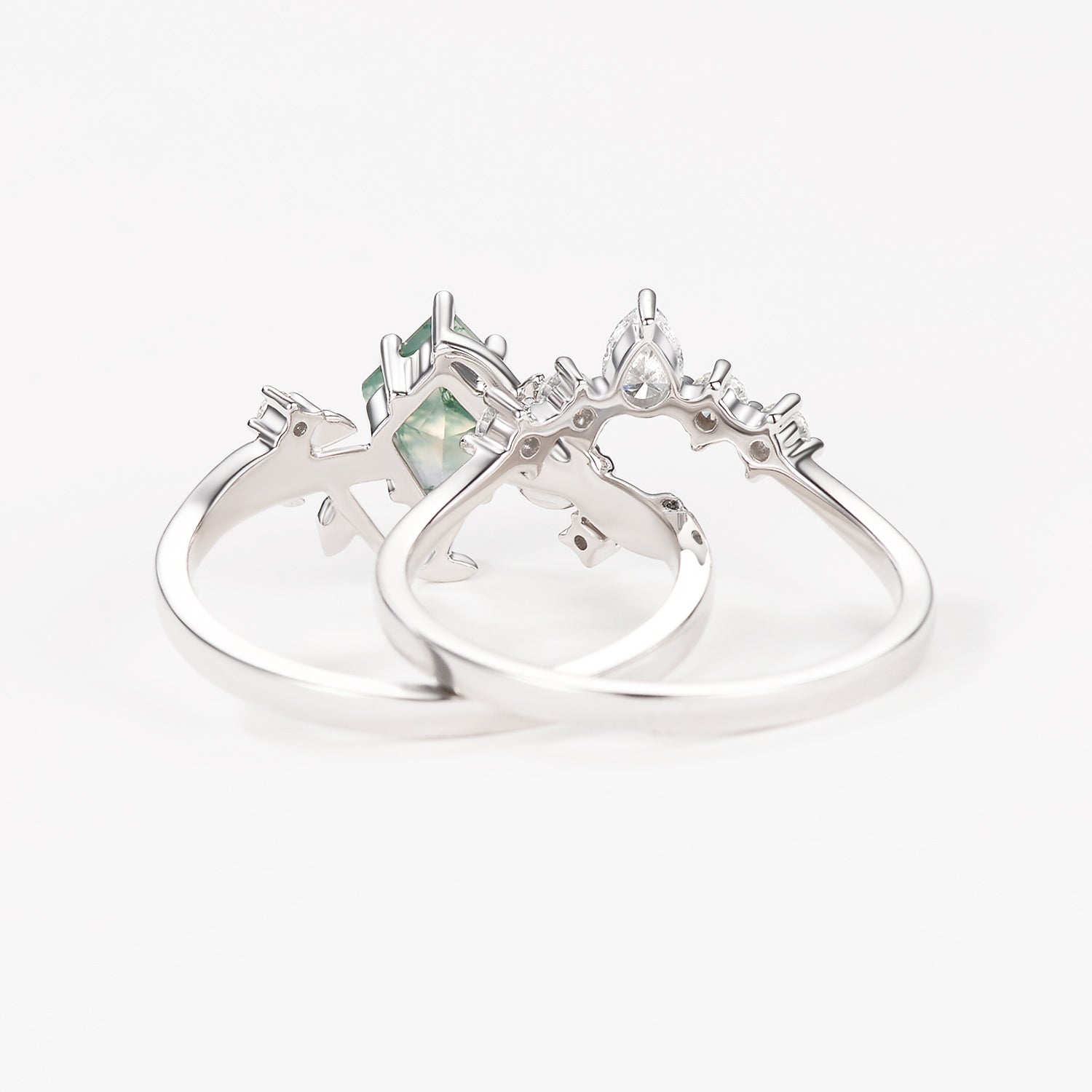 Unique Kite Cut Moss Agate Leafy Engagement Ring