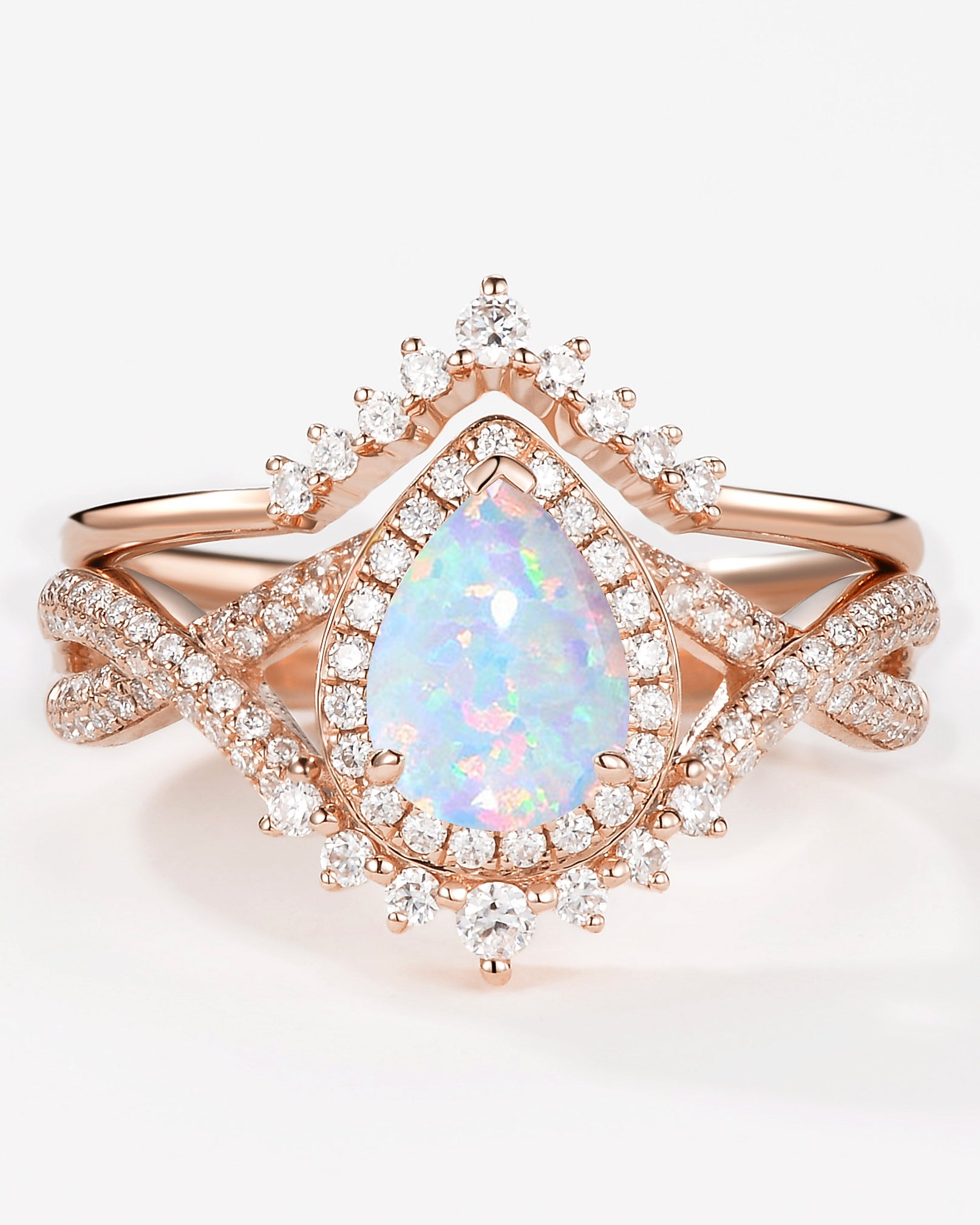 Pear Opal Halo Infinity Ring Set 2pcs - Valentina