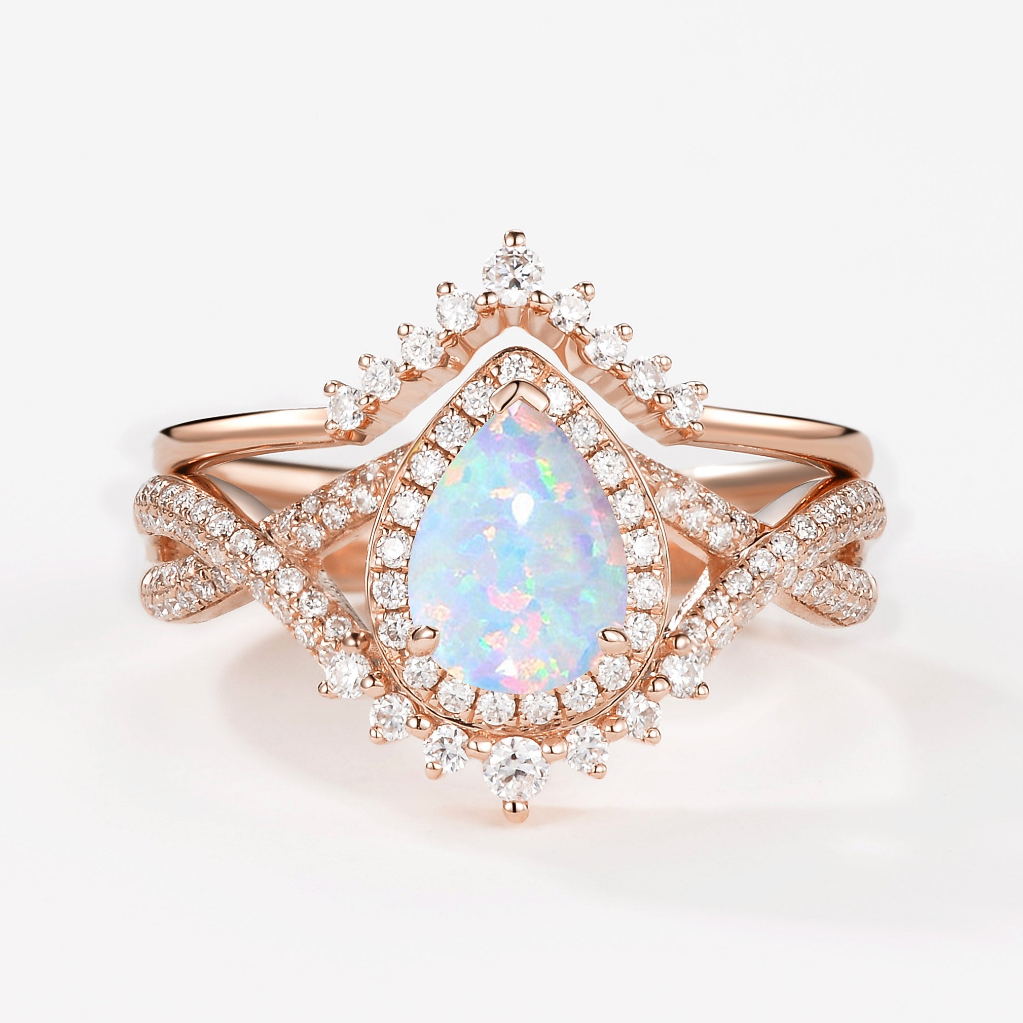 Pear Opal Halo Infinity Ring Set 2pcs - Valentina
