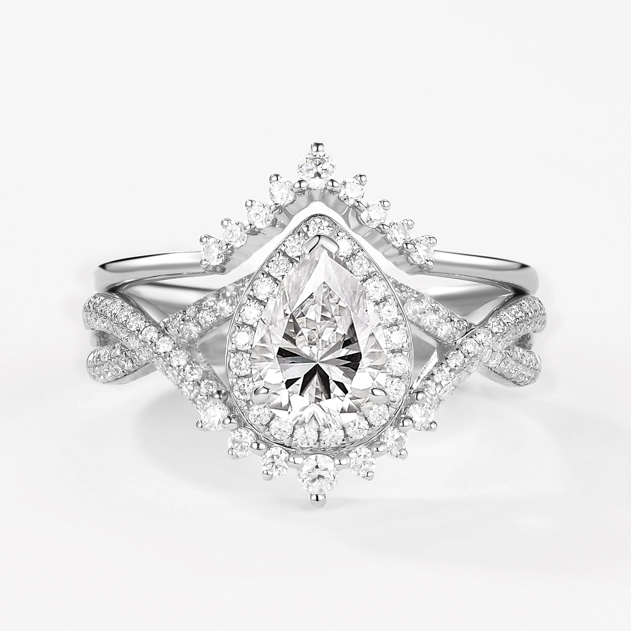 Pear Moissanite Halo Infinity Ring Set 2pcs - Valentina