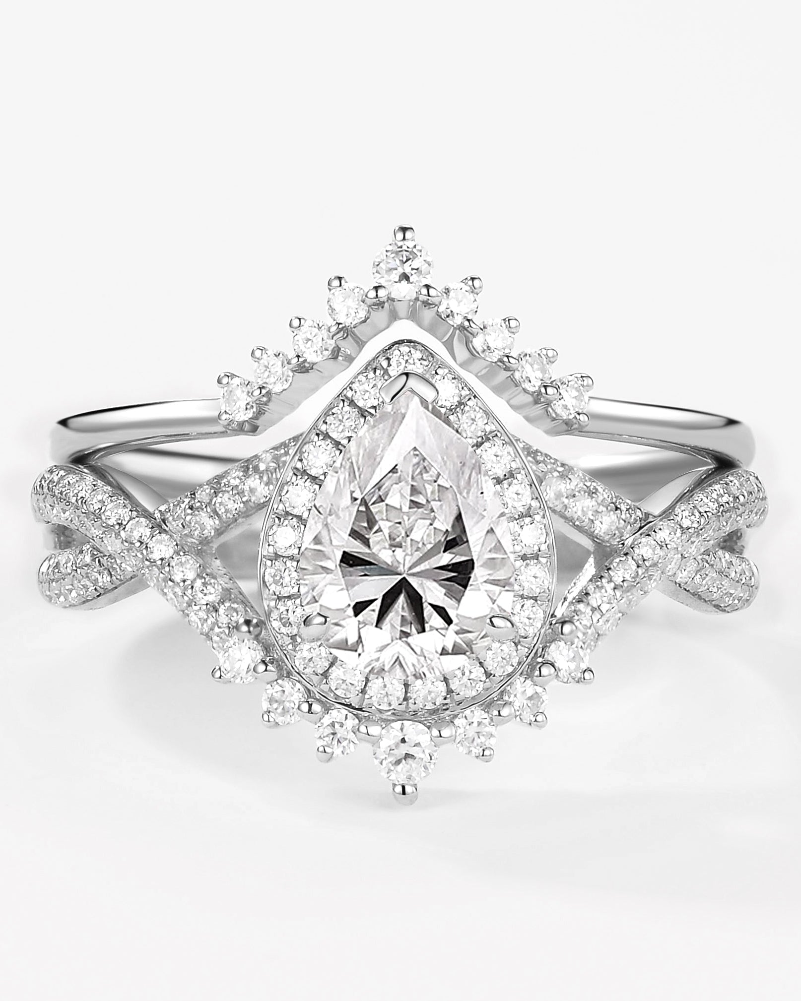 Pear Moissanite Halo Infinity Ring Set 2pcs - Valentina