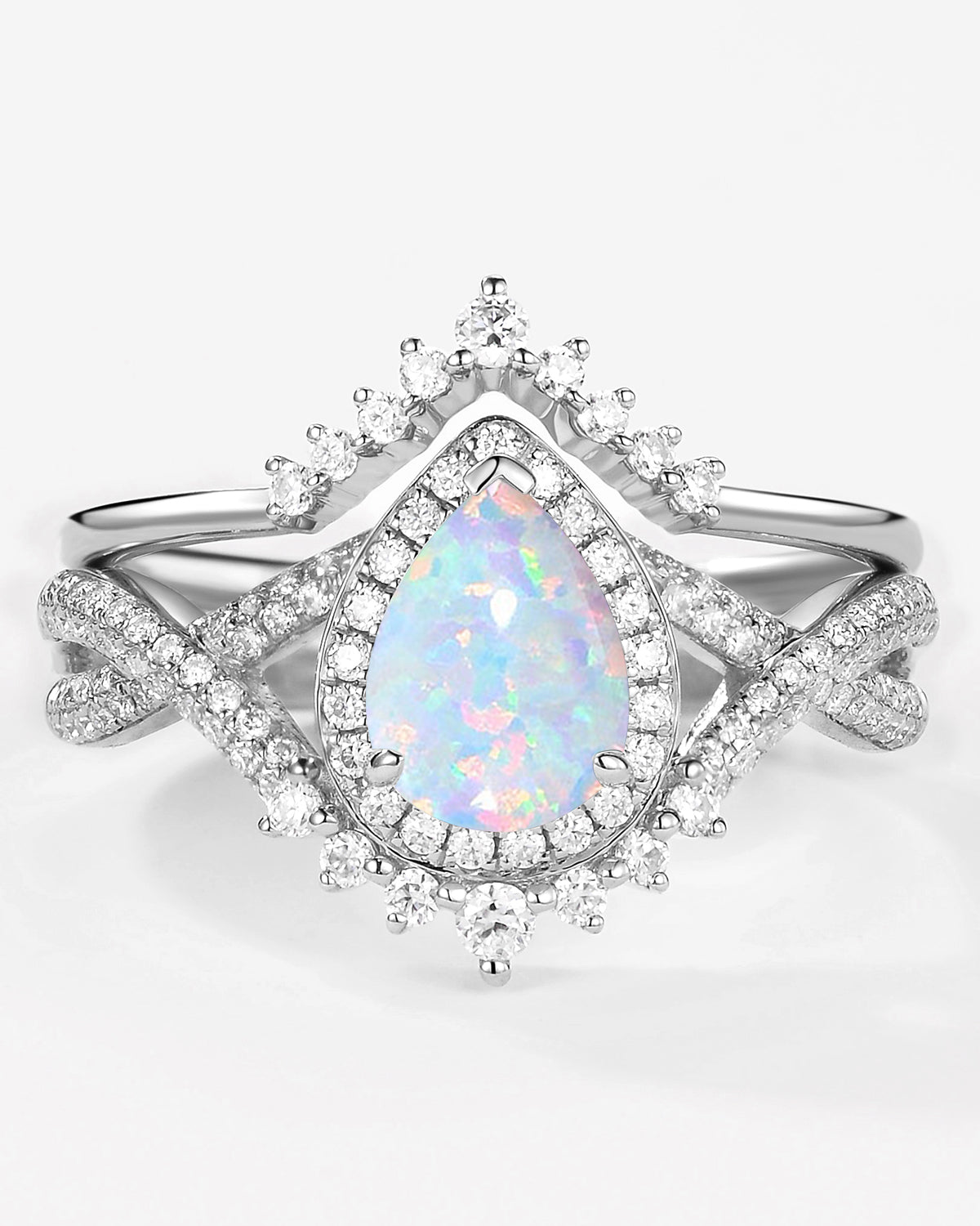 Pear Opal Halo Infinity Ring Set 2pcs - Valentina