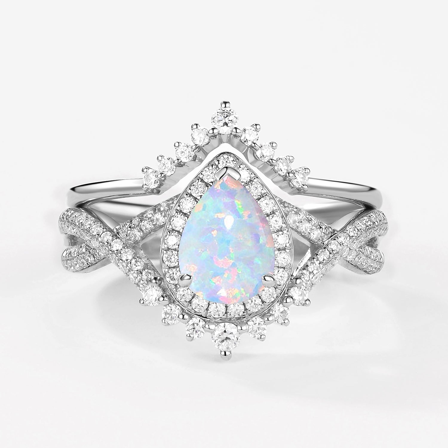 Pear Opal Halo Infinity Ring Set 2pcs - Valentina