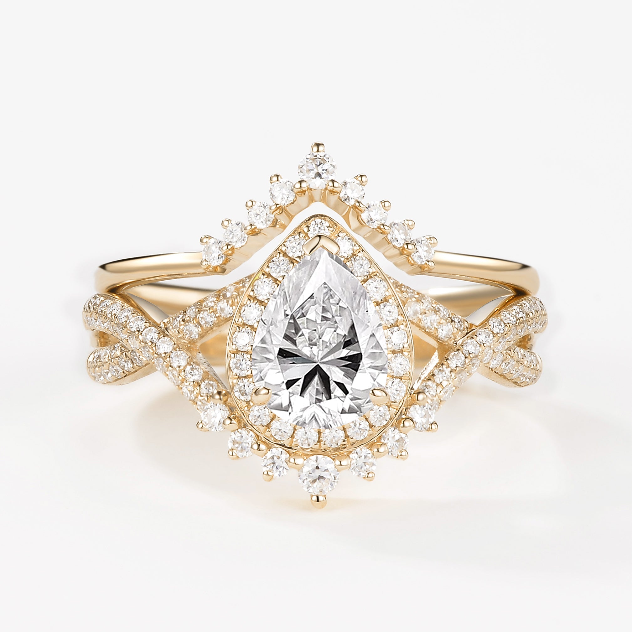 Pear Moissanite Halo Infinity Ring Set 2pcs - Valentina
