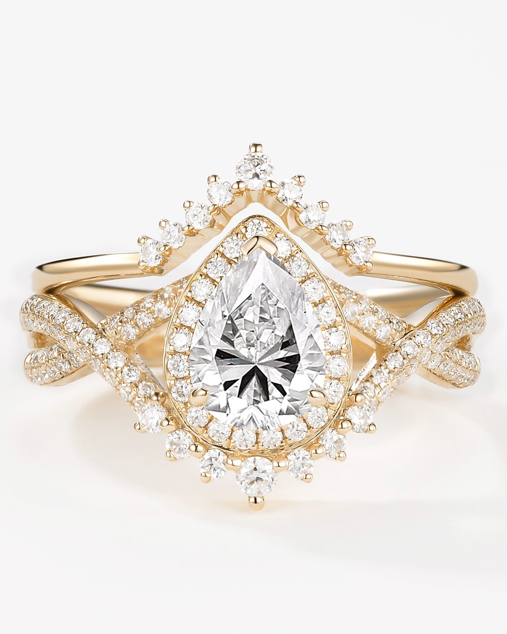 Pear Moissanite Halo Infinity Ring Set 2pcs - Valentina