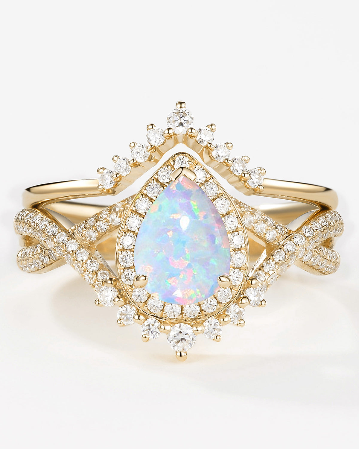 Pear Opal Halo Infinity Ring Set 2pcs - Valentina