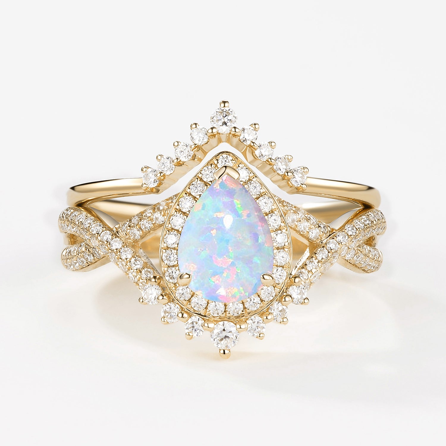 Pear Opal Halo Infinity Ring Set 2pcs - Valentina