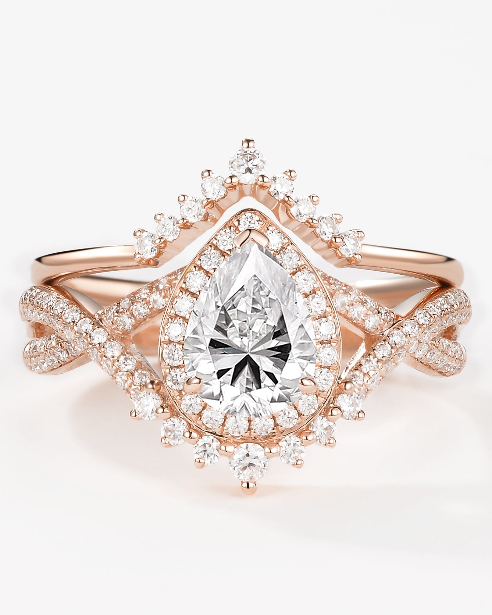 Pear Moissanite Halo Infinity Ring Set 2pcs - Valentina