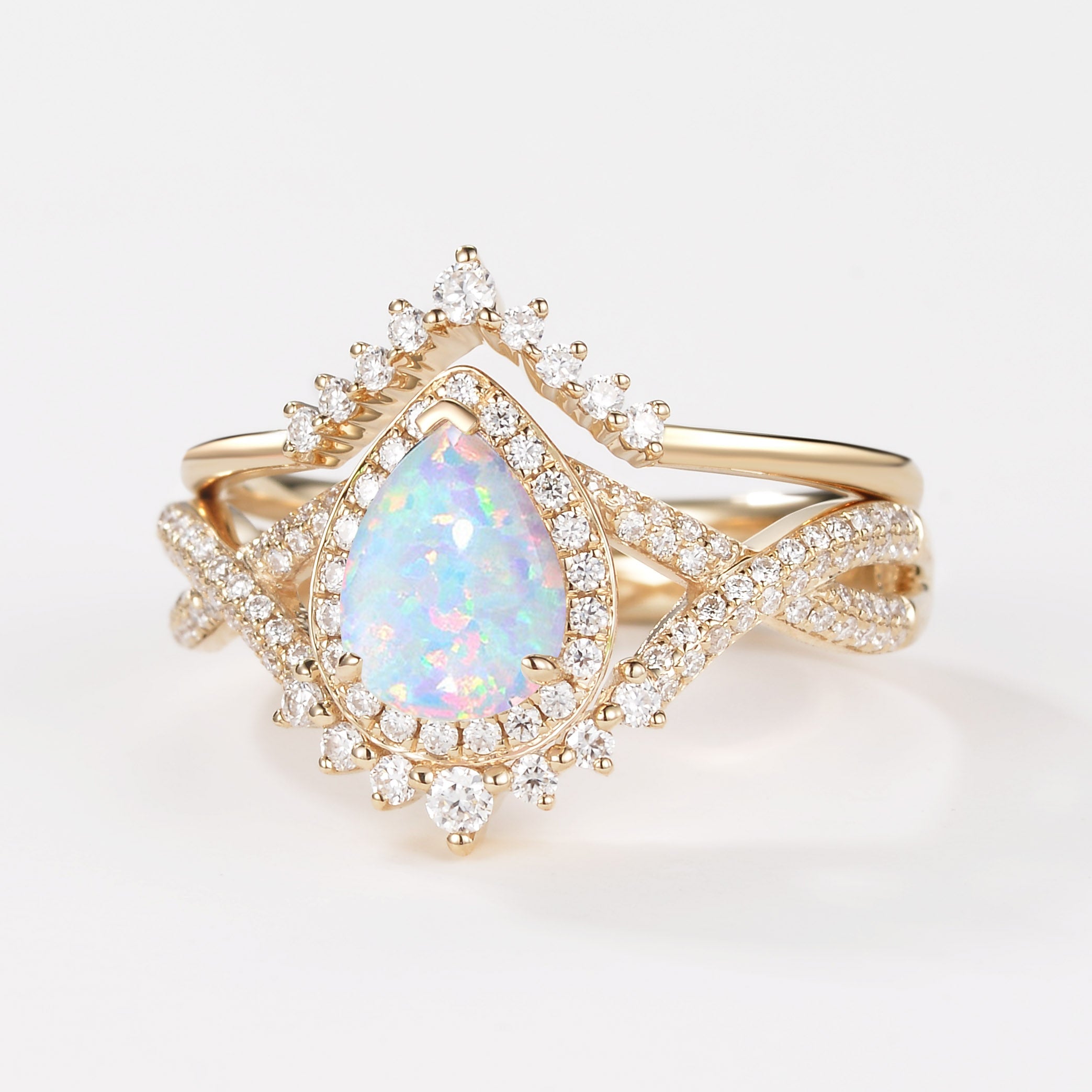 Pear Opal Halo Infinity Ring Set 2pcs - Valentina