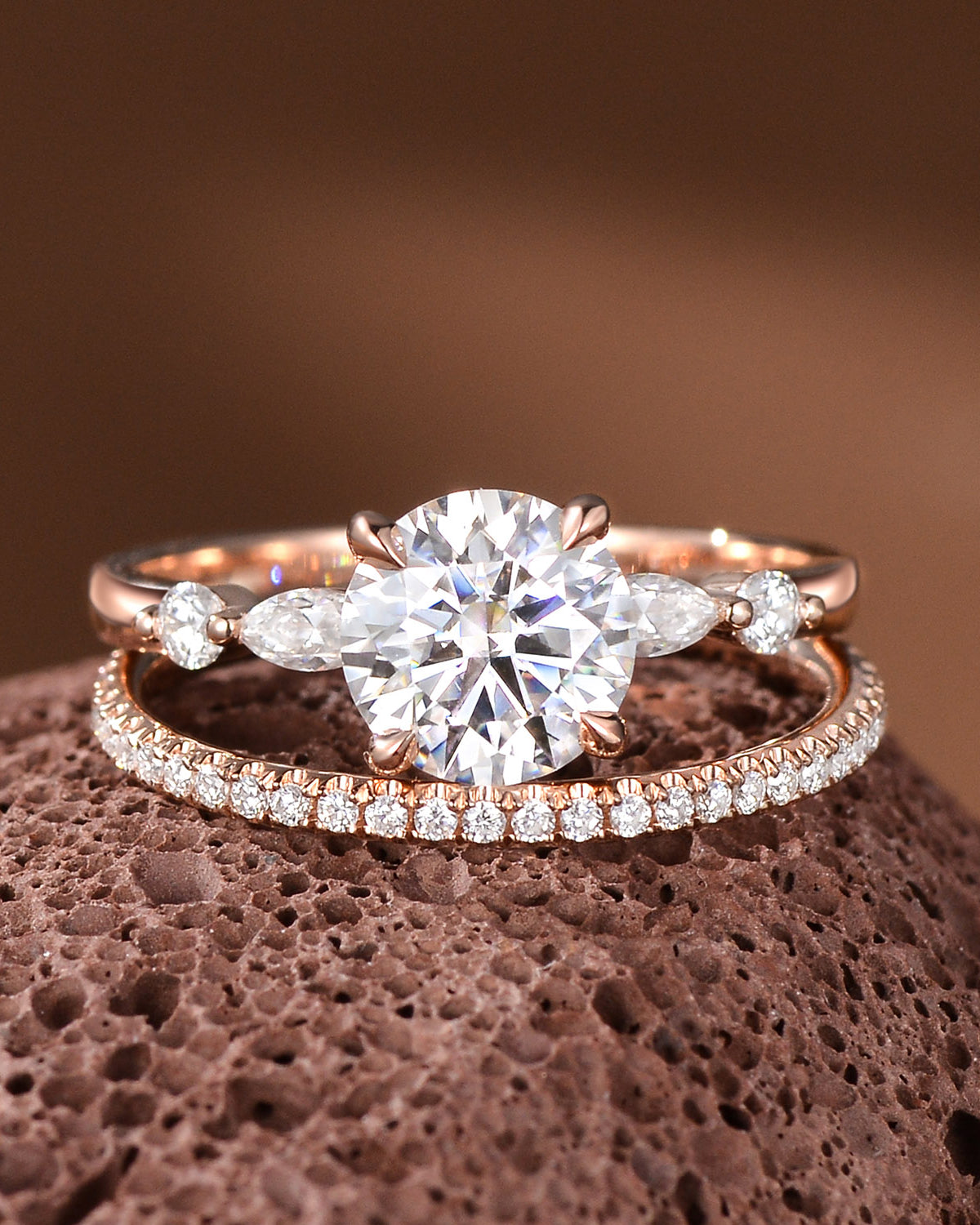 Classic Four Prongs Moissanite Ring Set 2pcs