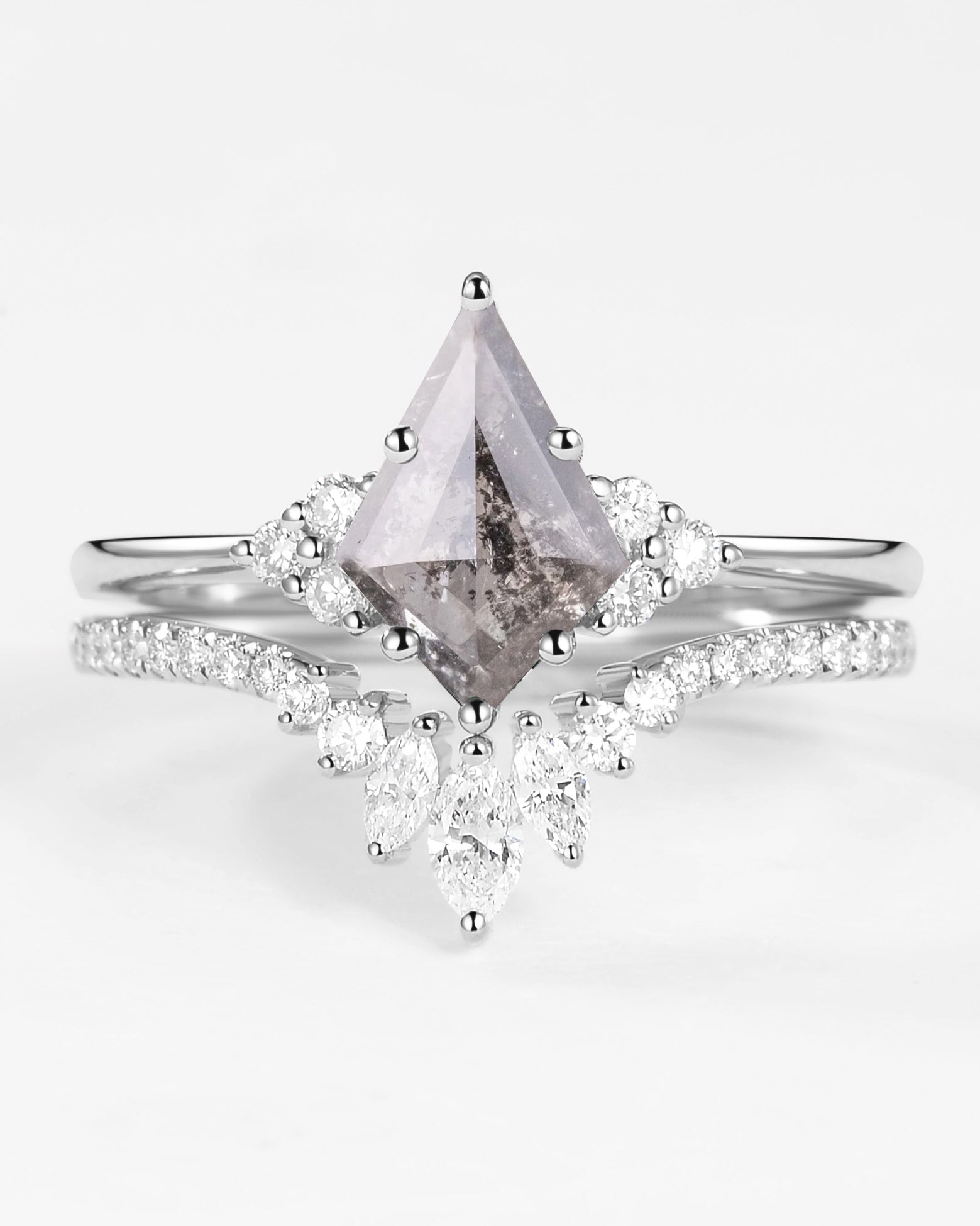 Unique Kite Cut Engagement Ring Set 2pcs - Lydia