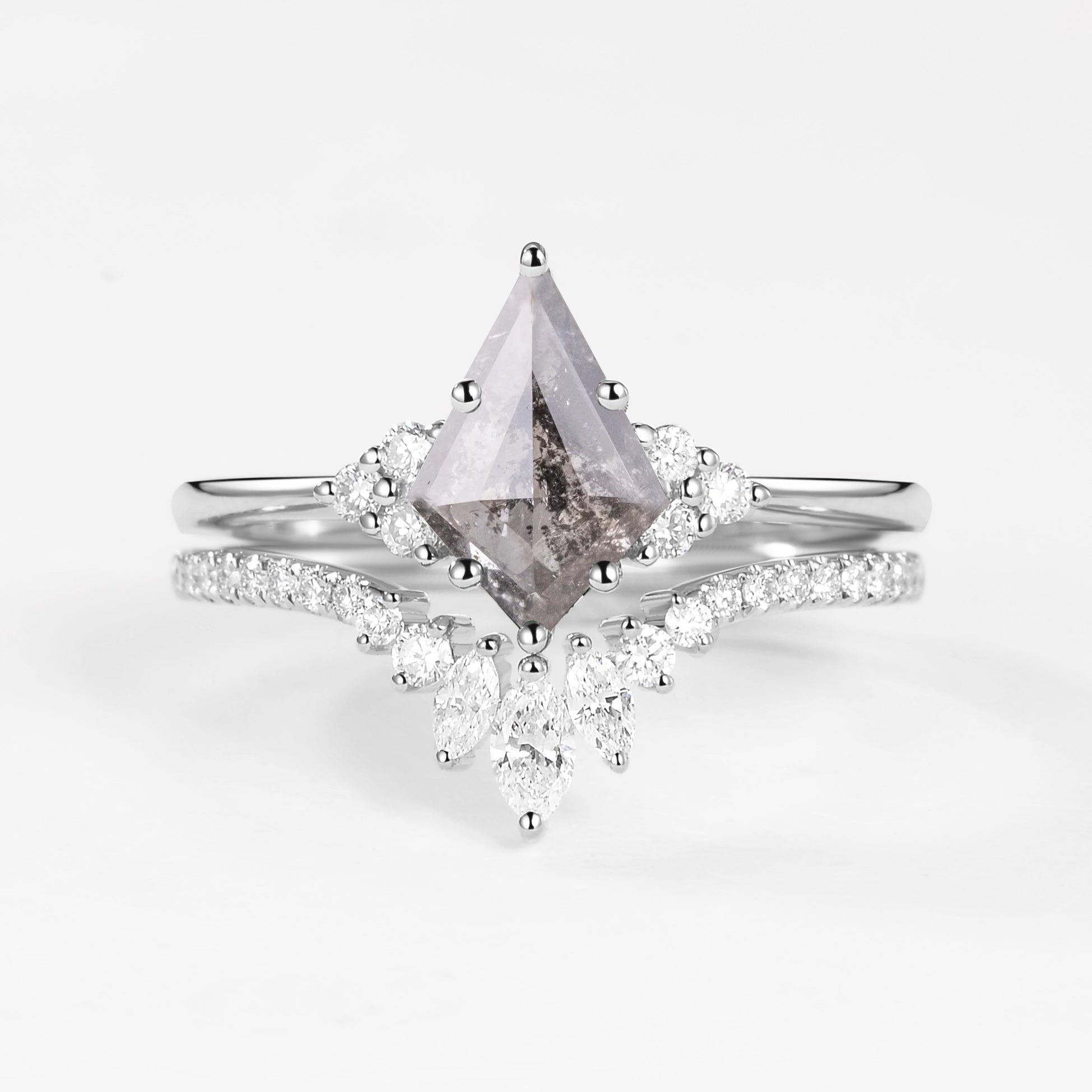 Unique Kite Cut Engagement Ring Set 2pcs - Lydia
