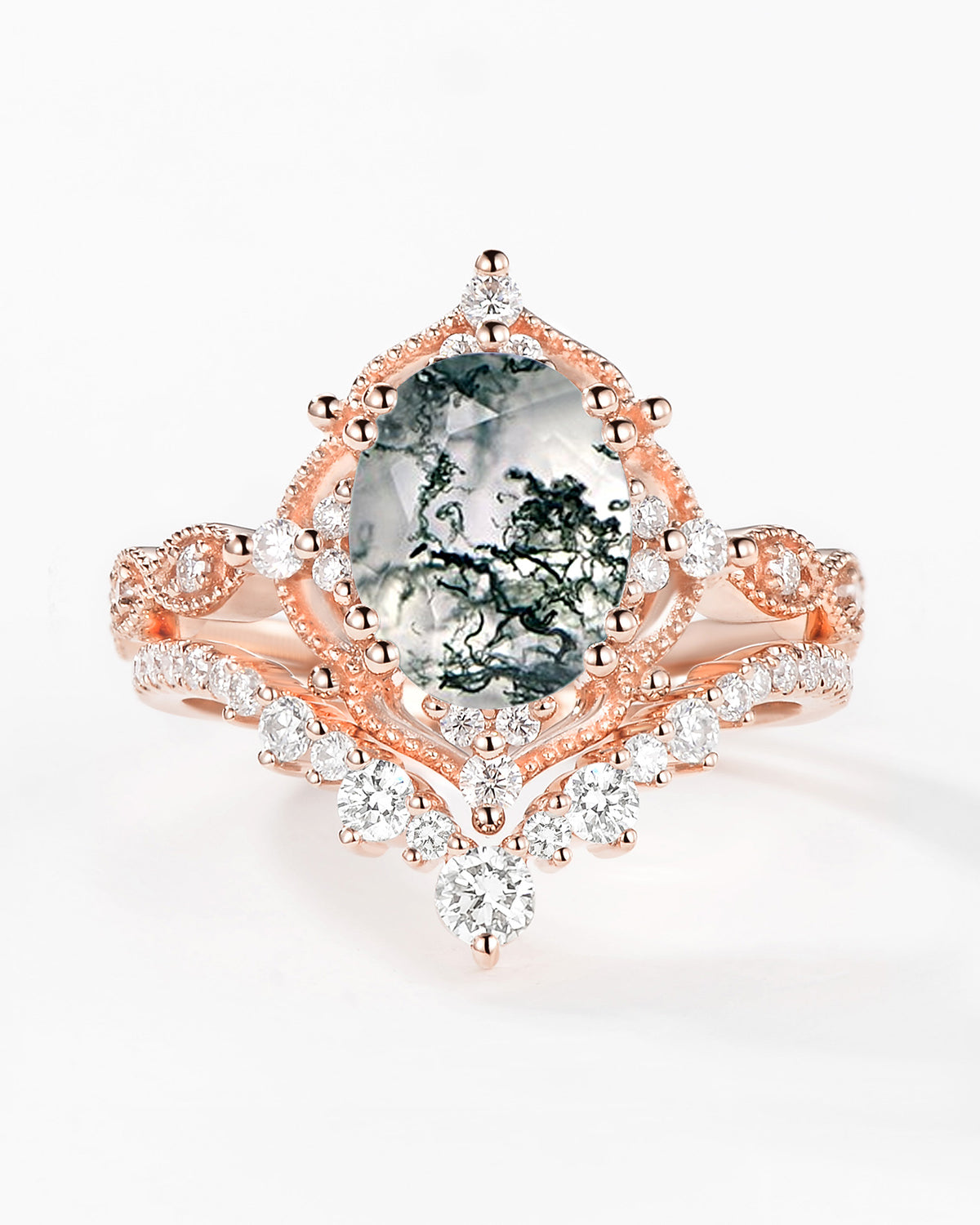 2.0ct Signature Vintage Moss Agate Big Ring Set 2pcs - Charlotte