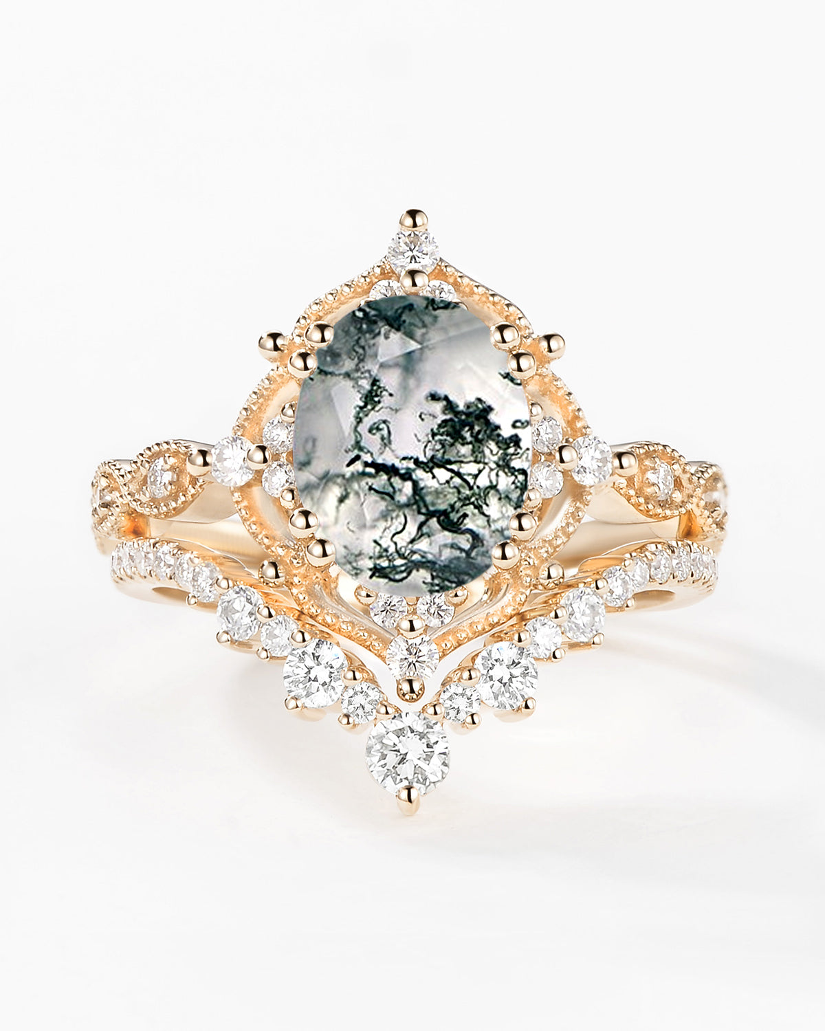 2.0ct Signature Vintage Moss Agate Big Ring Set 2pcs - Charlotte