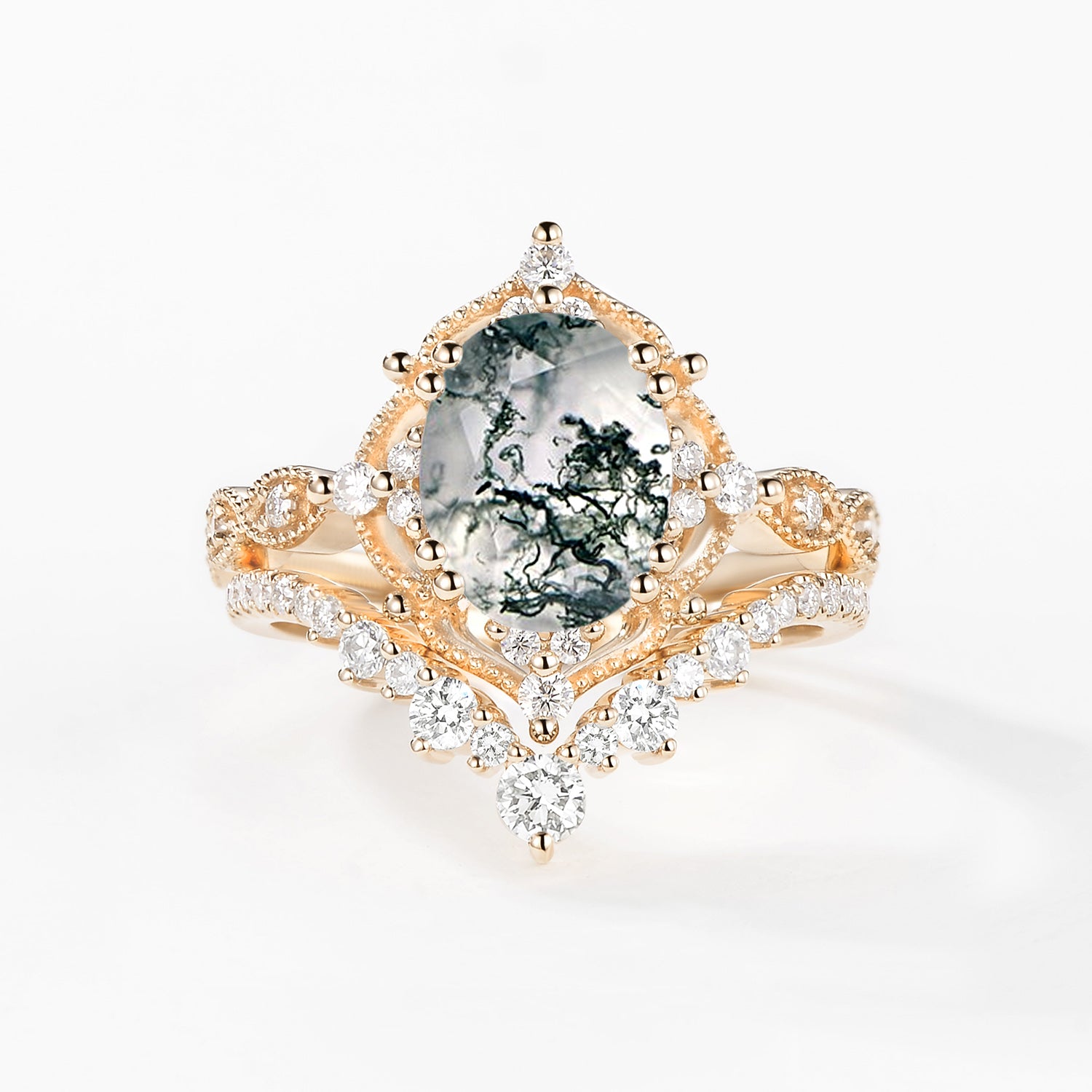 2.0ct Signature Vintage Moss Agate Big Ring Set 2pcs - Charlotte